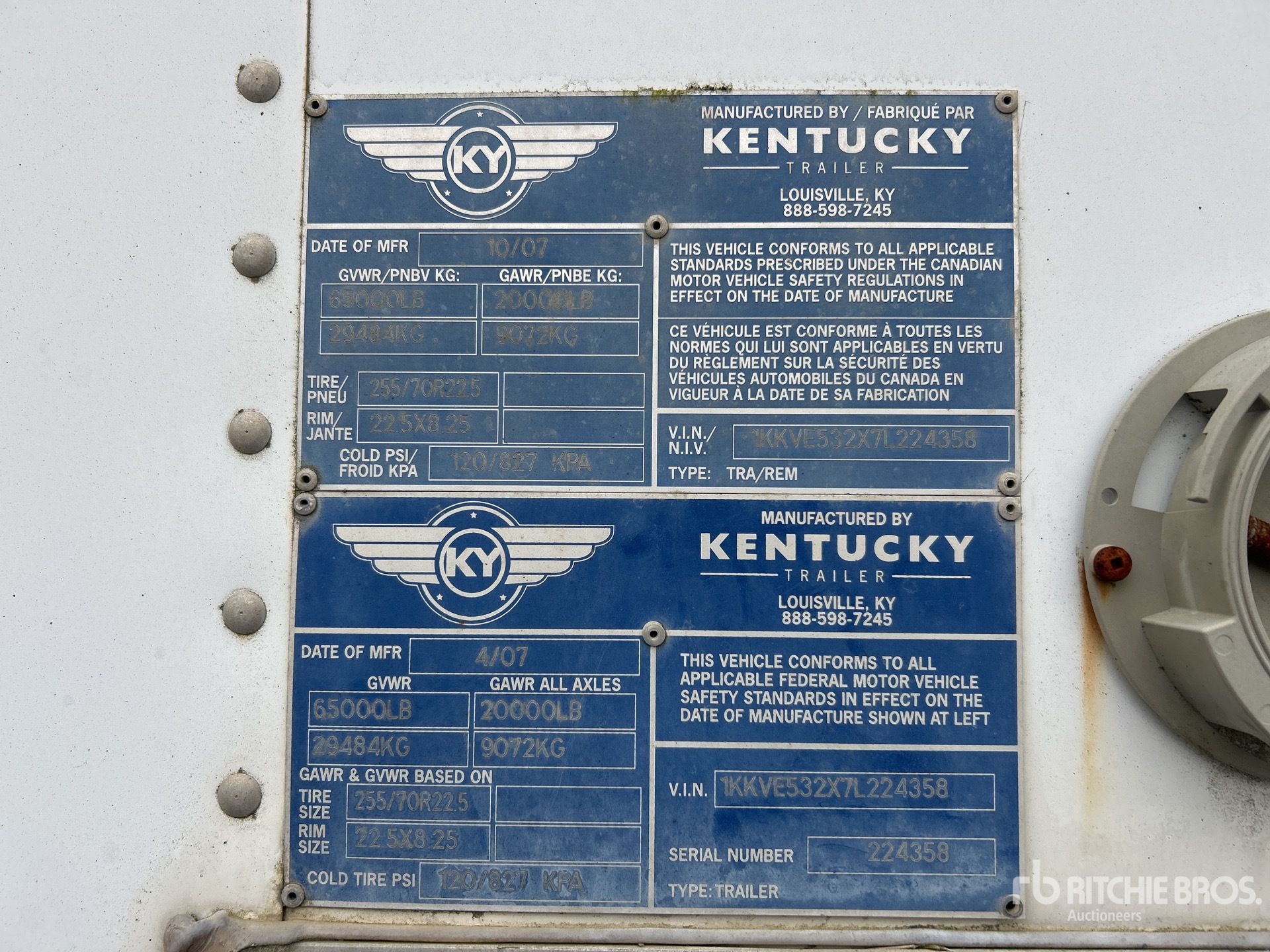 General Appearance with Serial Number / VIN