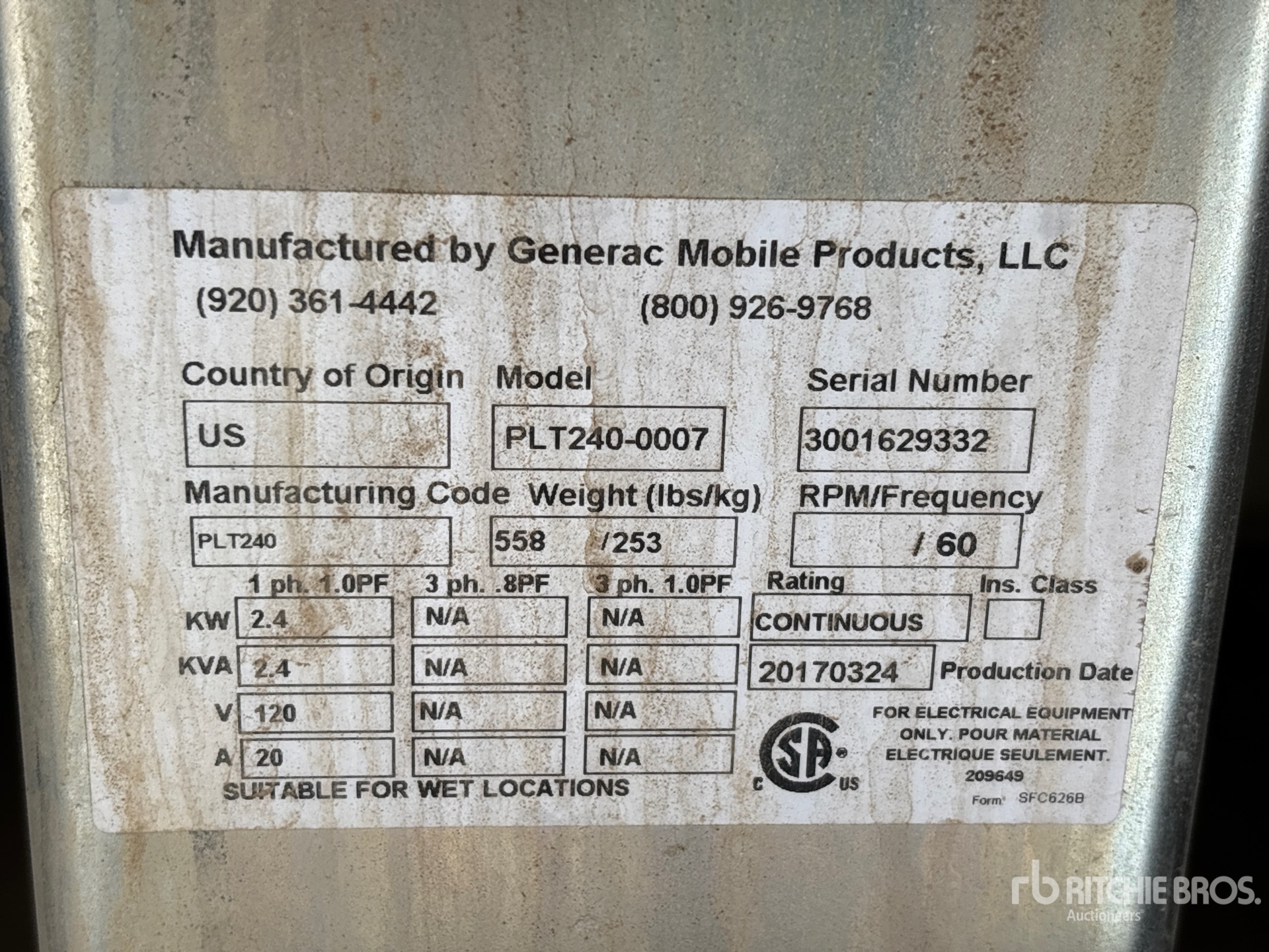 General Appearance with Serial Number / VIN