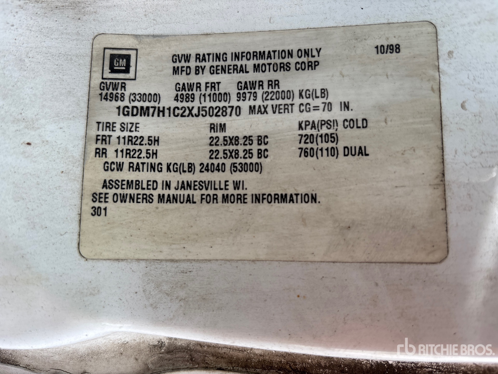 General Appearance with Serial Number / VIN