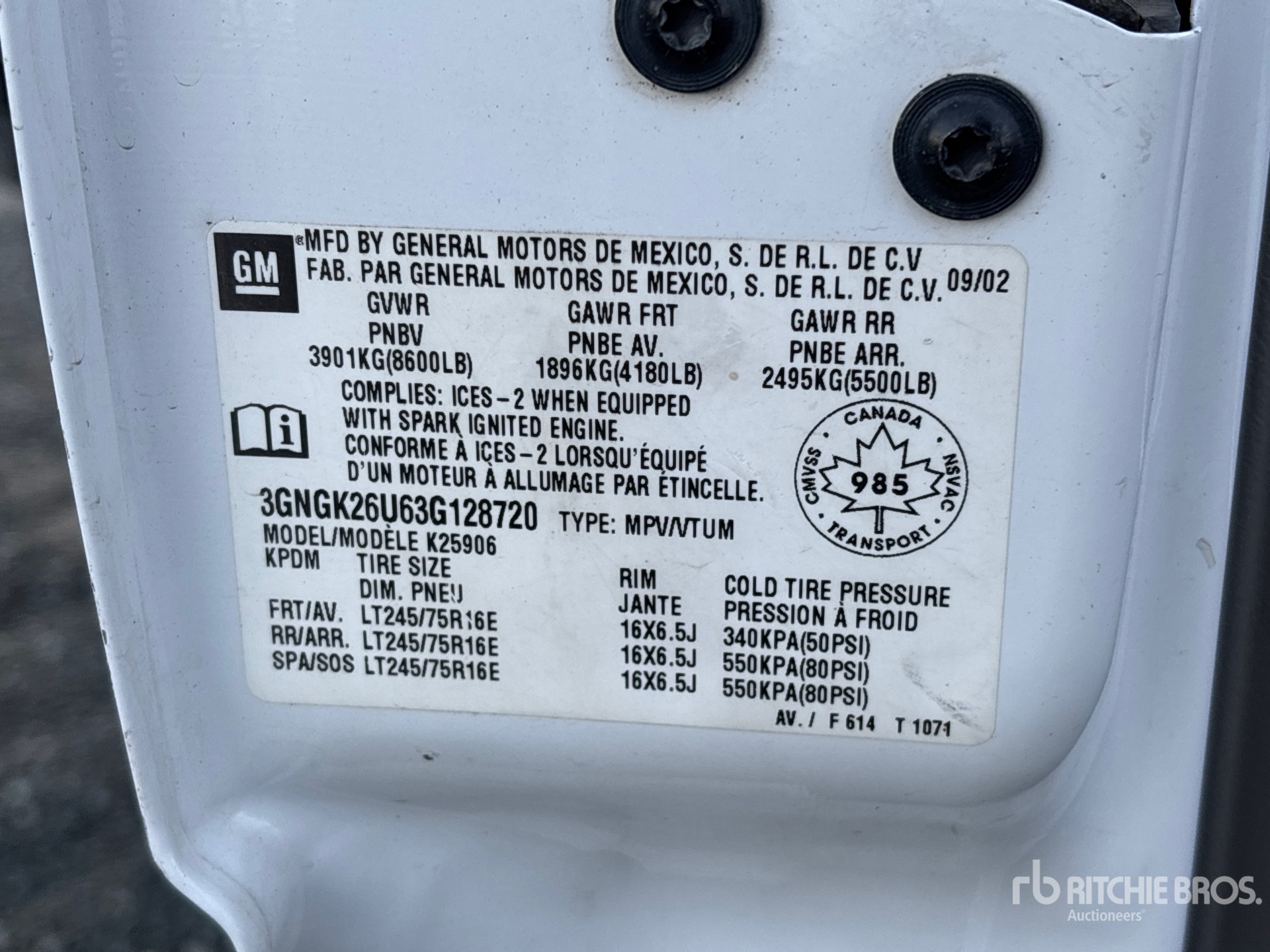 General Appearance with Serial Number / VIN