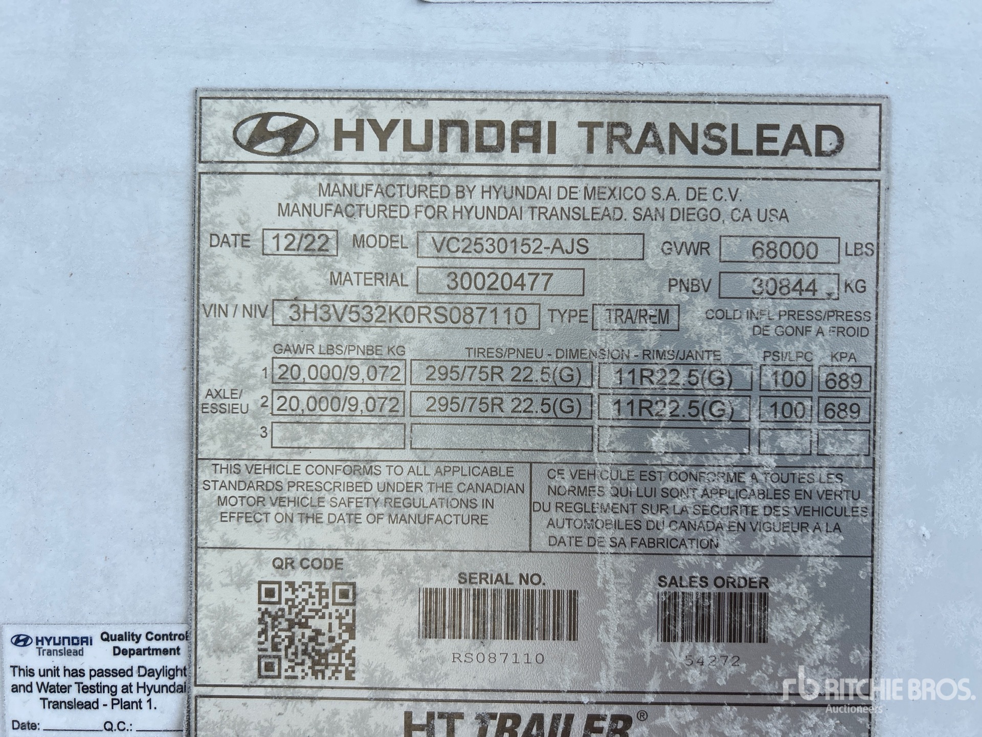 General Appearance with Serial Number / VIN