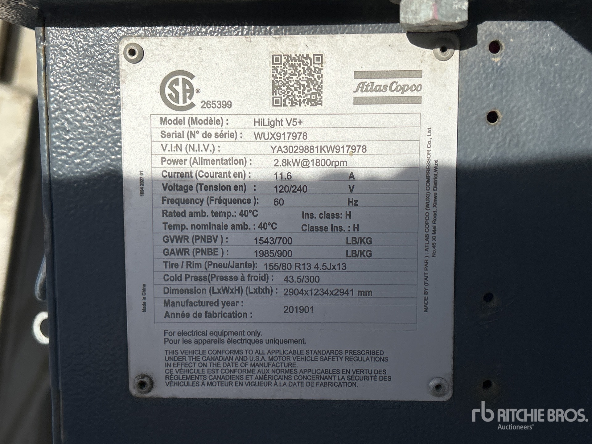 General Appearance with Serial Number / VIN