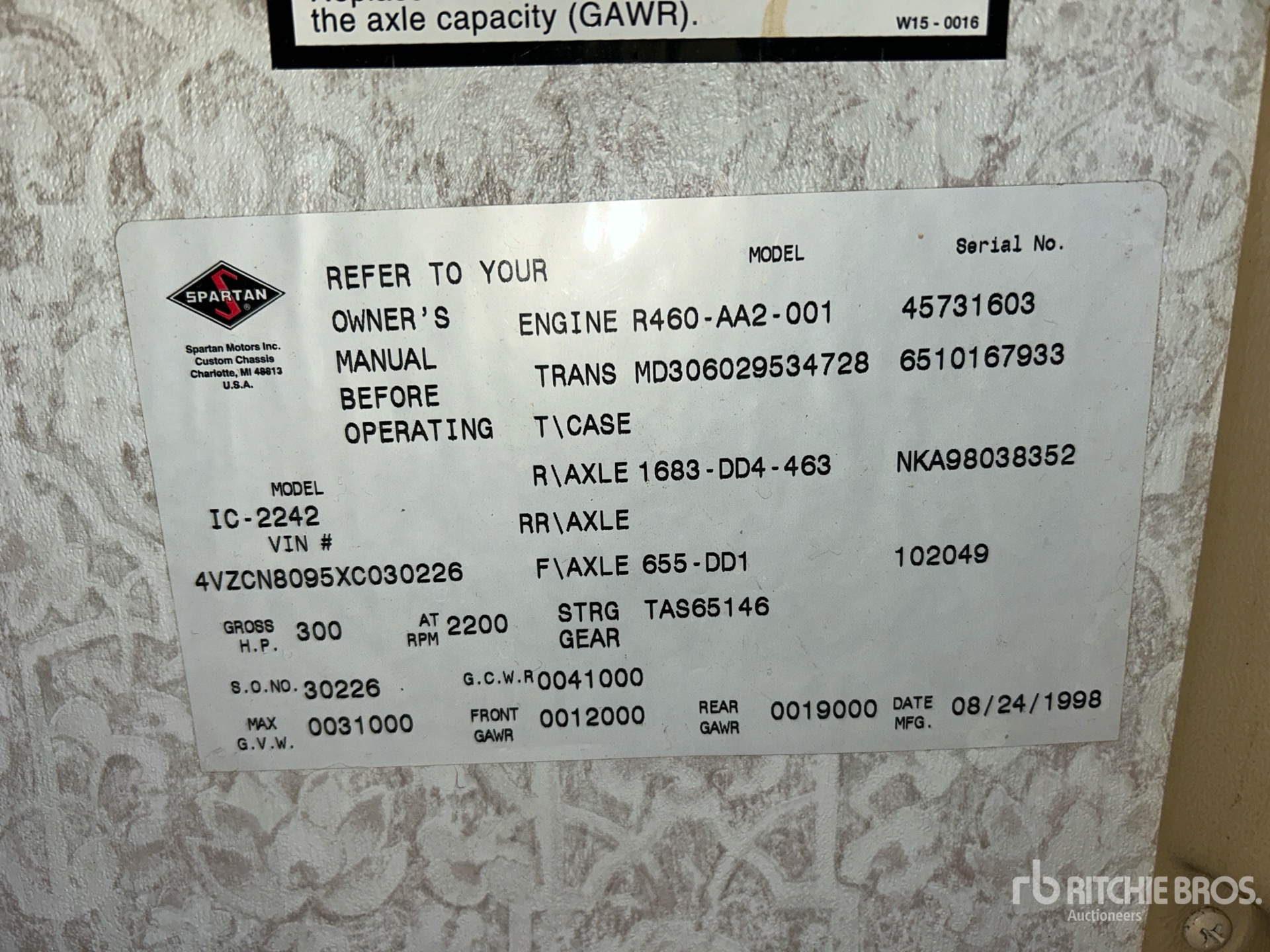 General Appearance with Serial Number / VIN