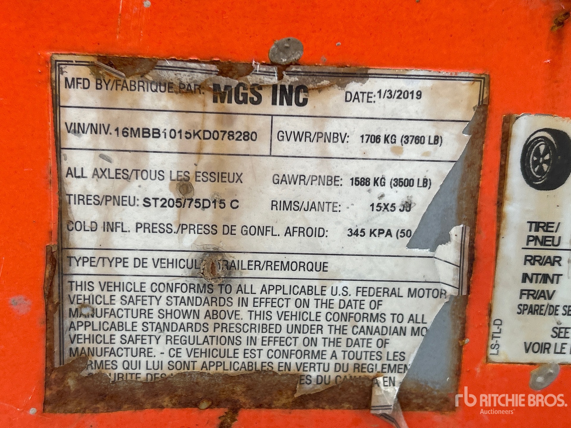 General Appearance with Serial Number / VIN