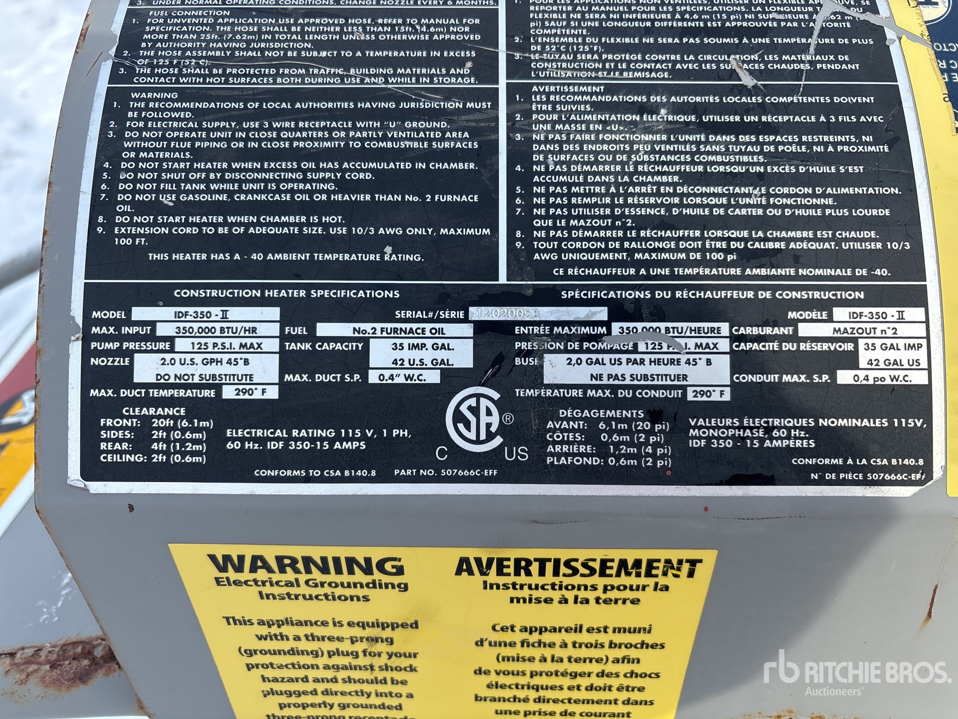 General Appearance with Serial Number / VIN