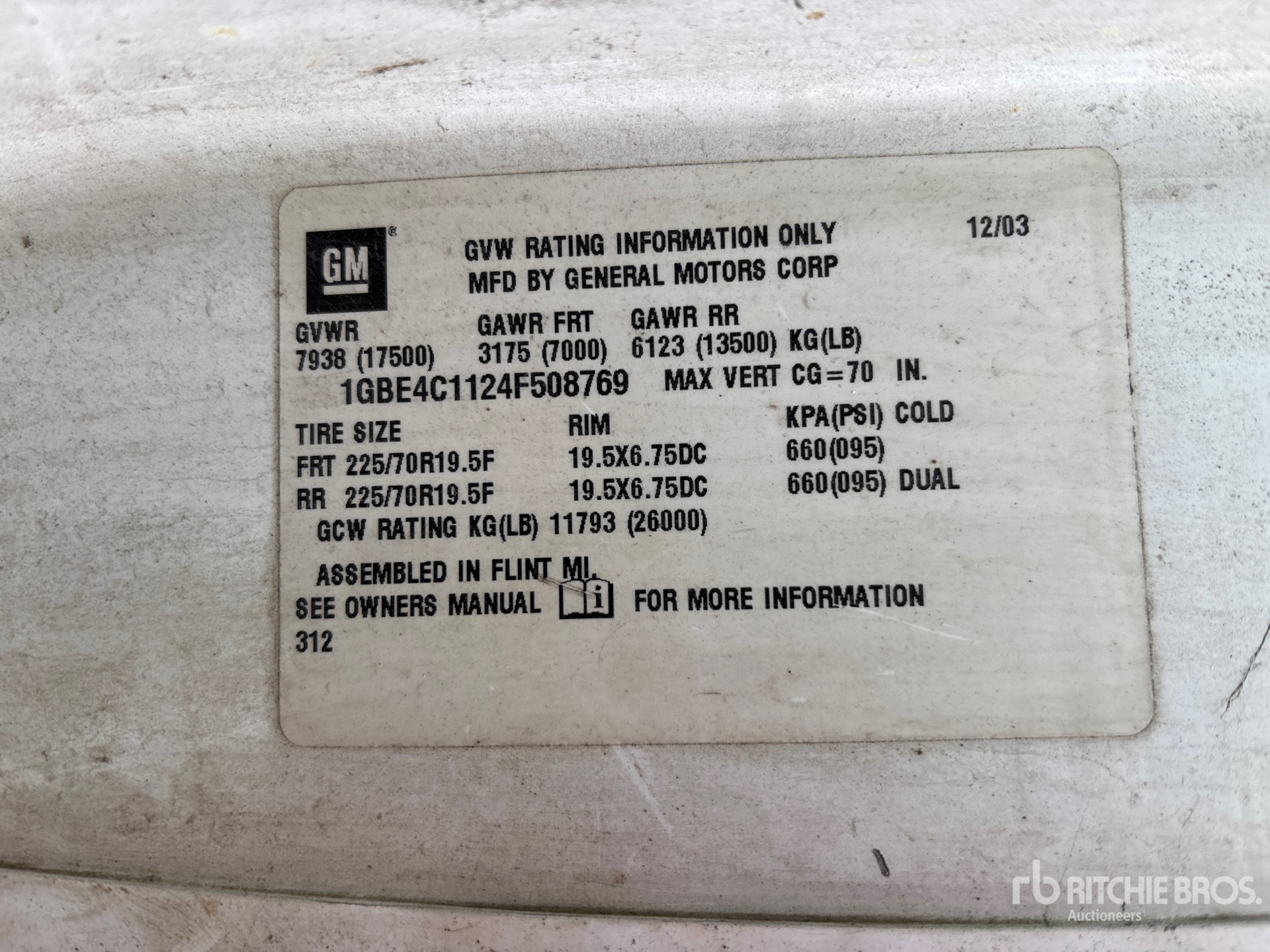 General Appearance with Serial Number / VIN