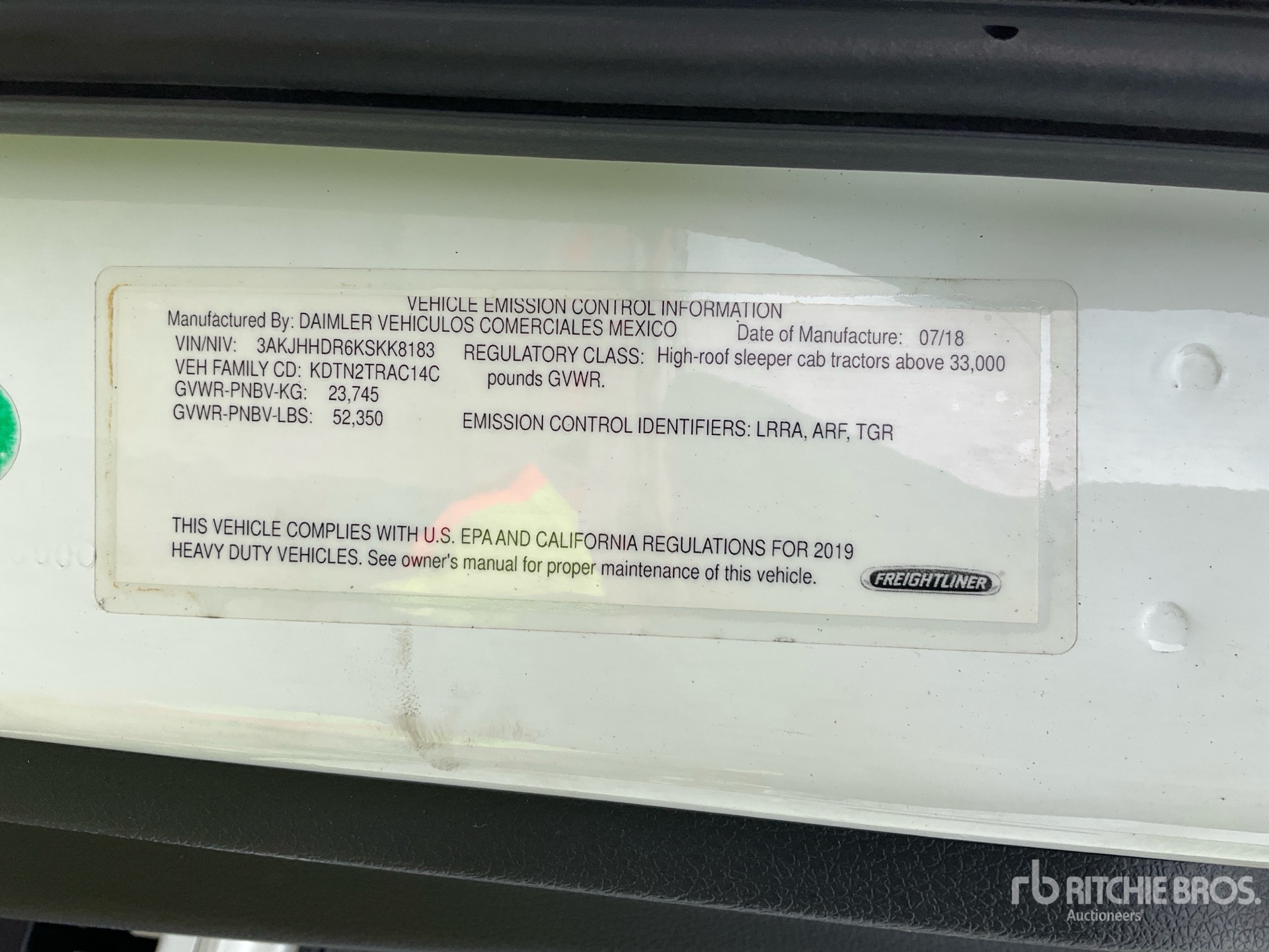 General Appearance with Serial Number / VIN