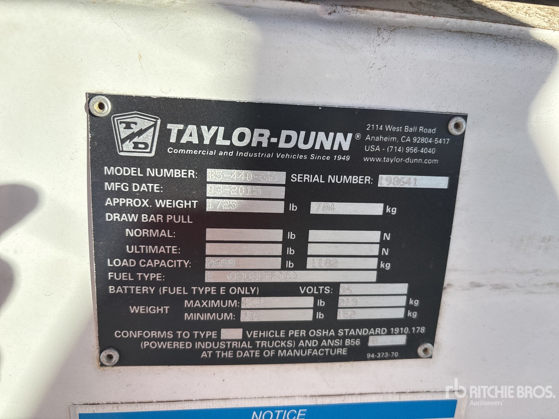 General Appearance with Serial Number / VIN