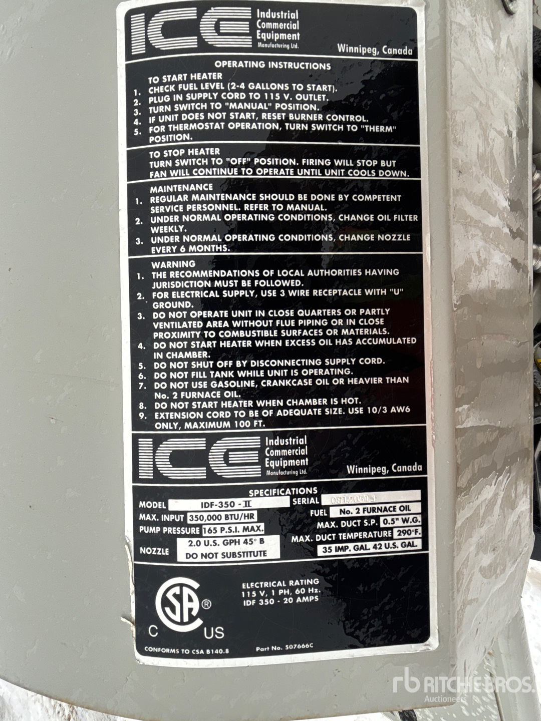 General Appearance with Serial Number / VIN