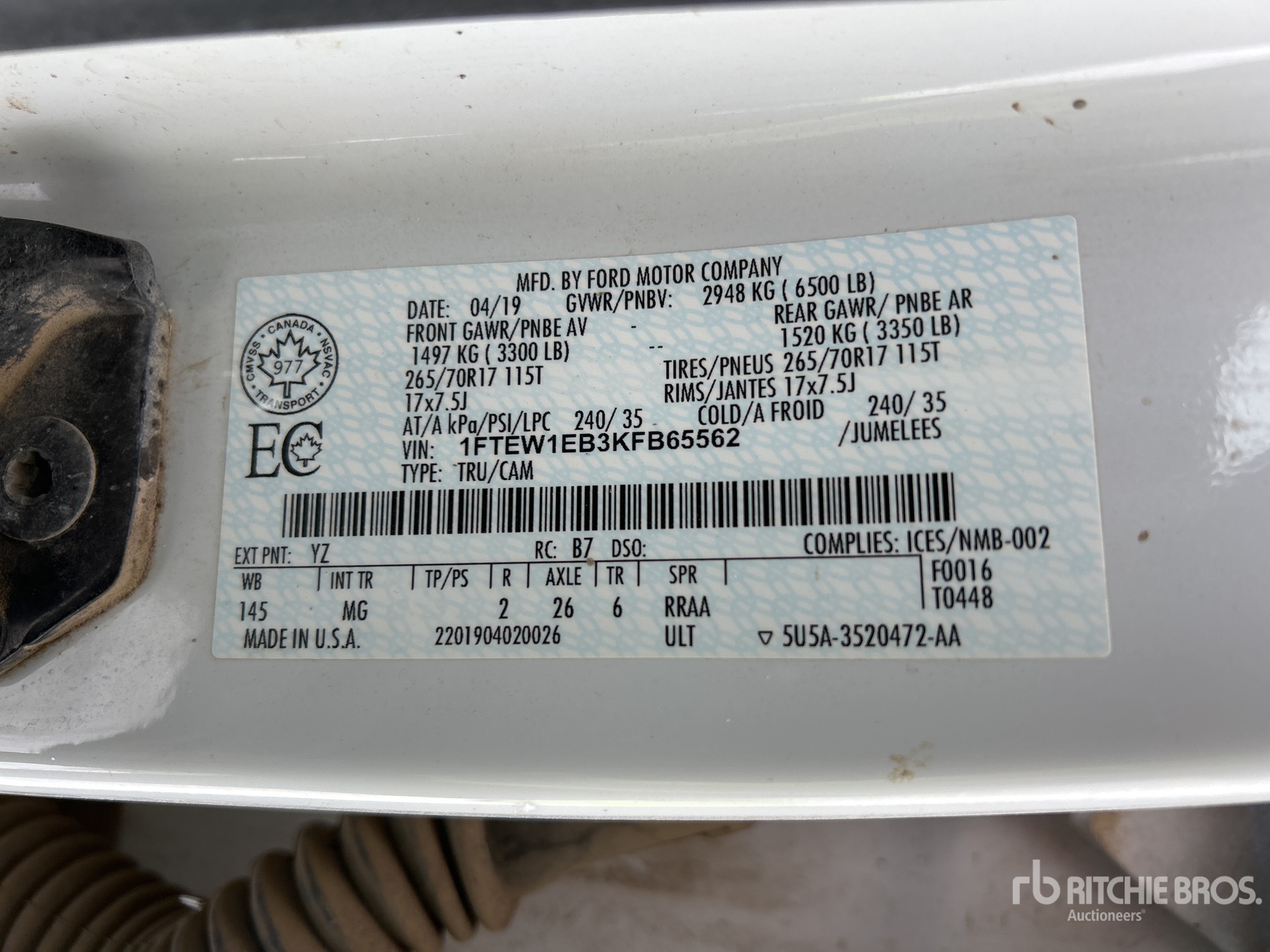 General Appearance with Serial Number / VIN