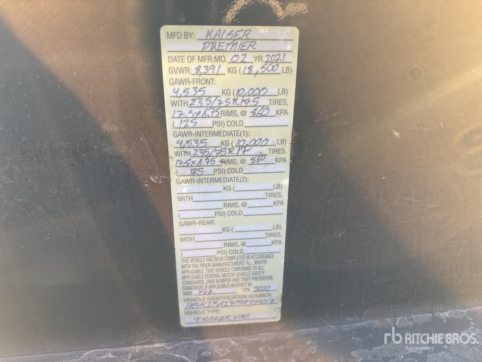 General Appearance with Serial Number / VIN