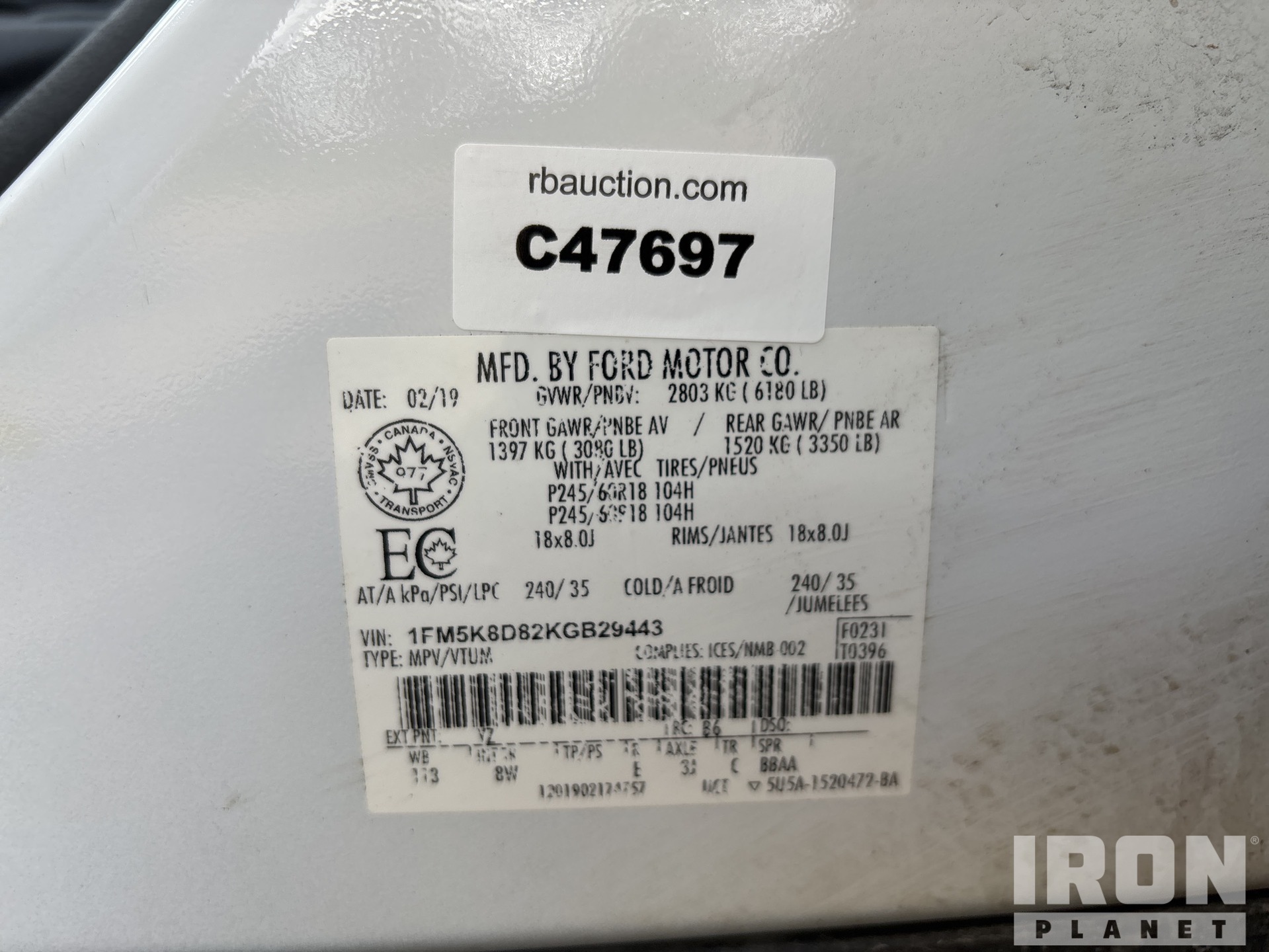 General Appearance with Serial Number / VIN