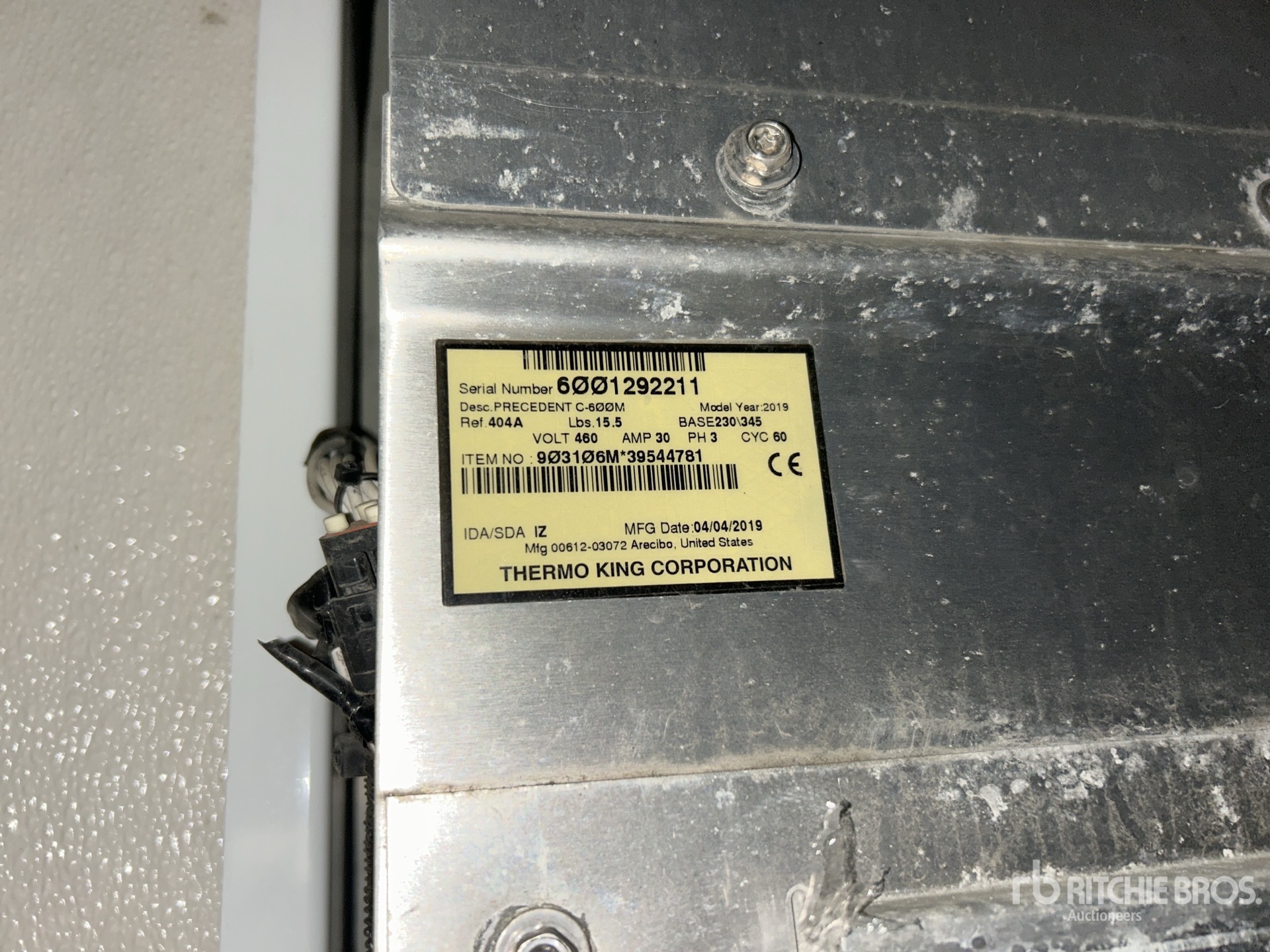 General Appearance with Refrigeration Unit Serial Number