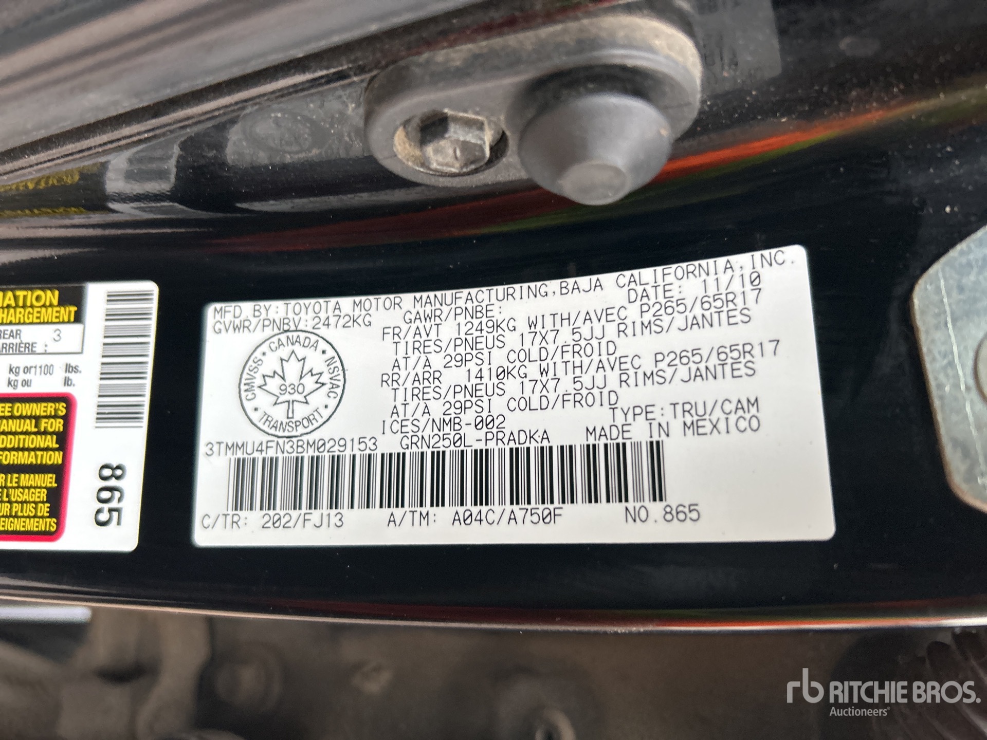 General Appearance with N.º de serie/VIN