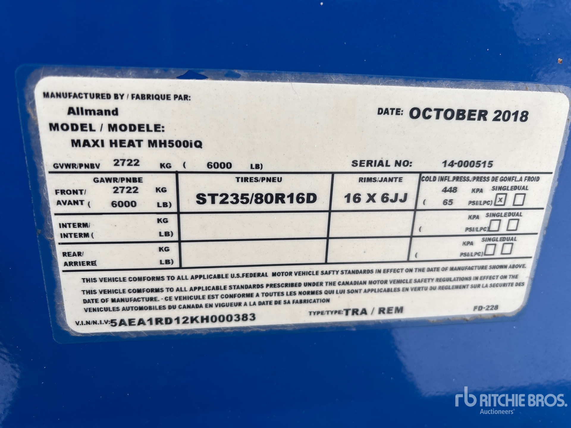 General Appearance with Serial Number / VIN