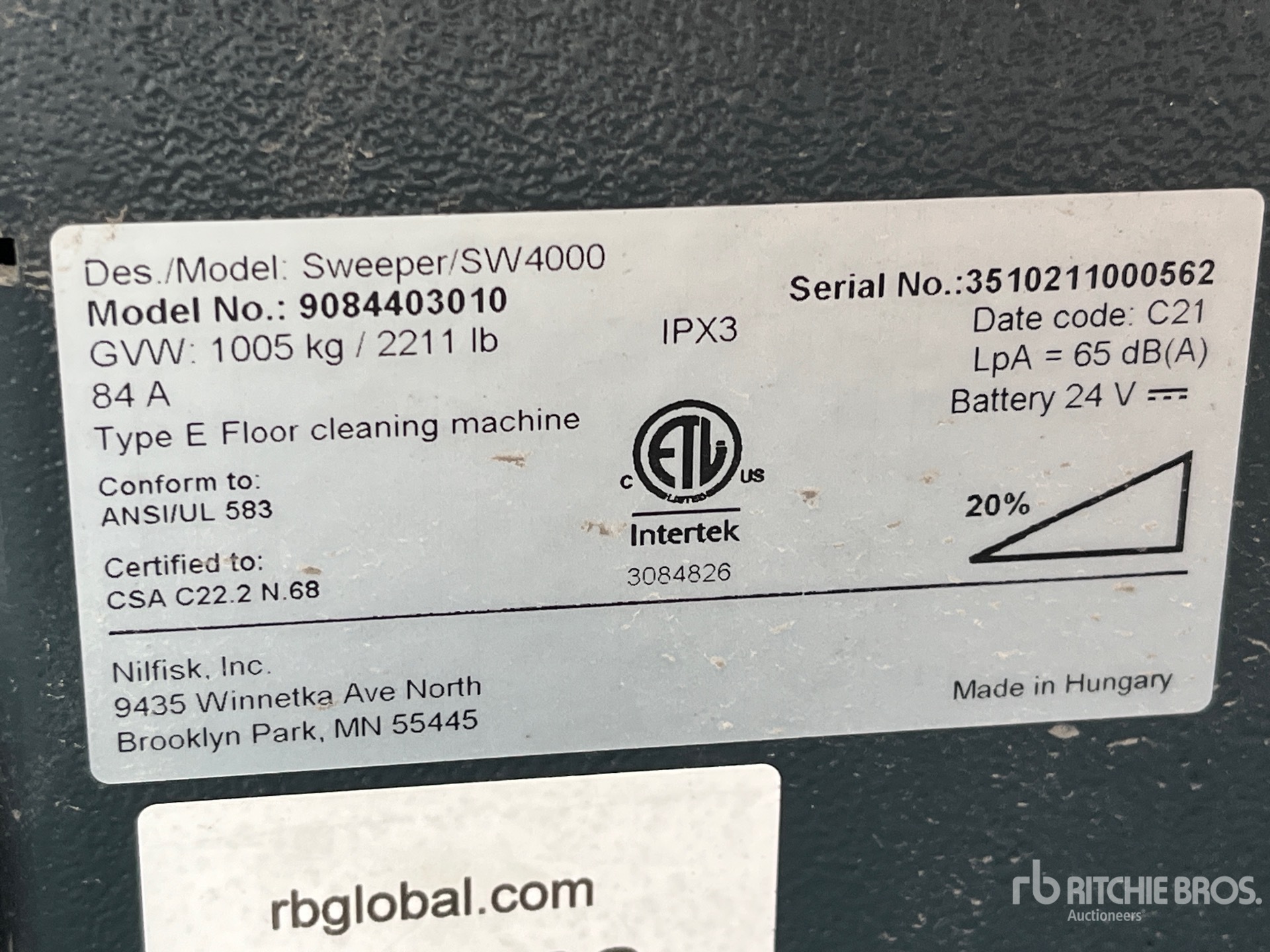 General Appearance with Serial Number / VIN