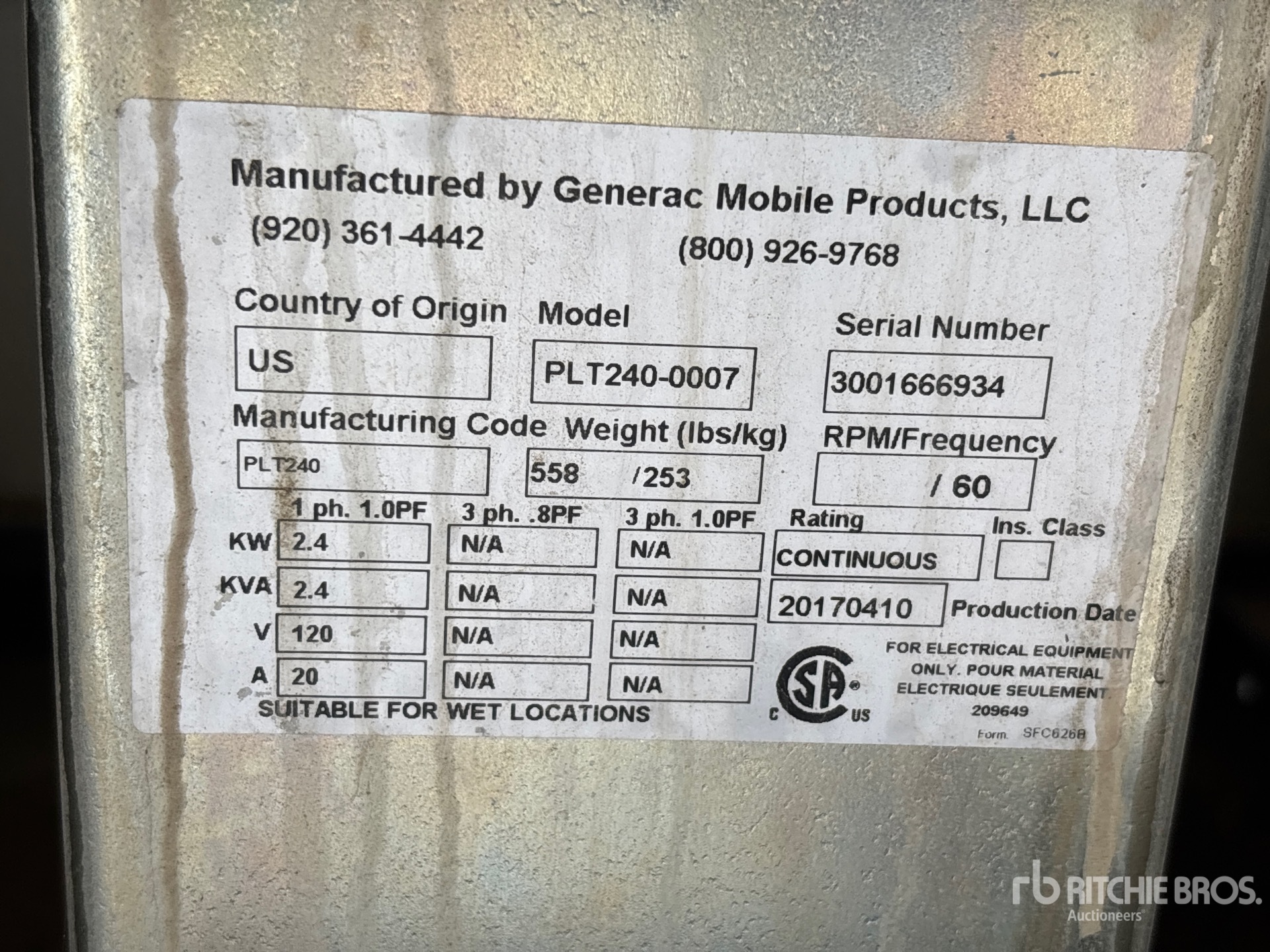 General Appearance with Serial Number / VIN