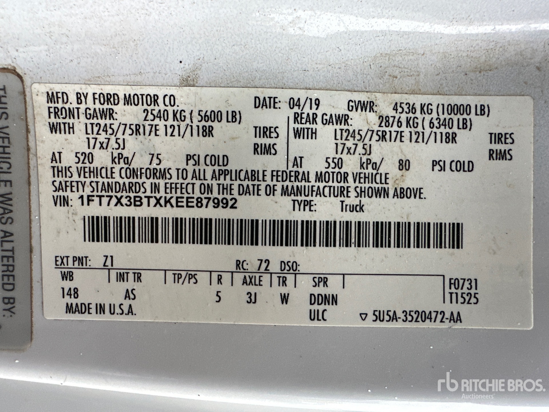 General Appearance with Serial Number / VIN