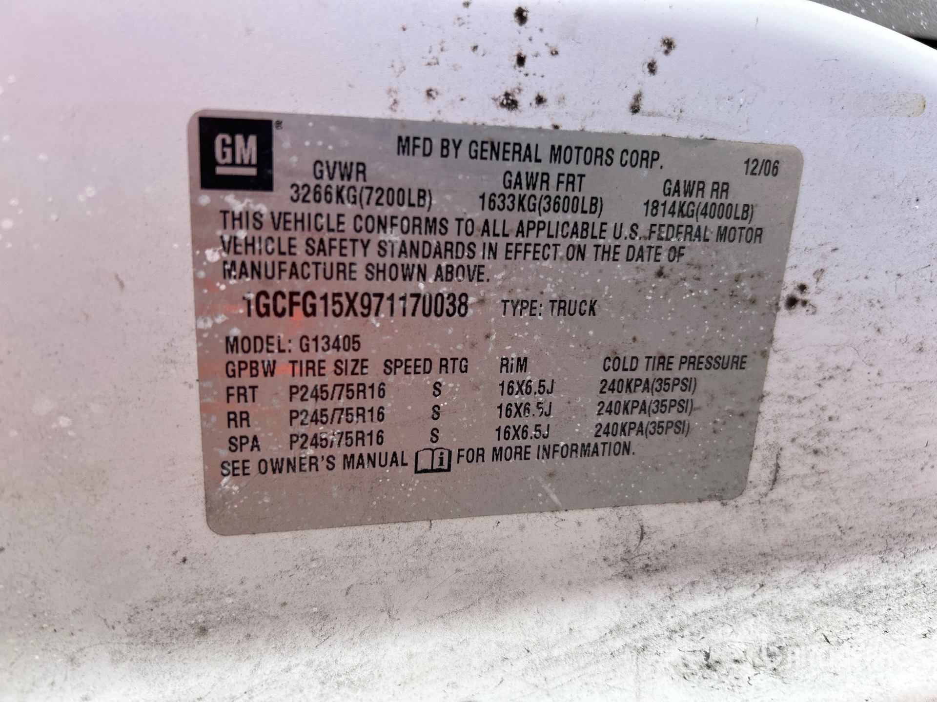 General Appearance with Serial Number / VIN