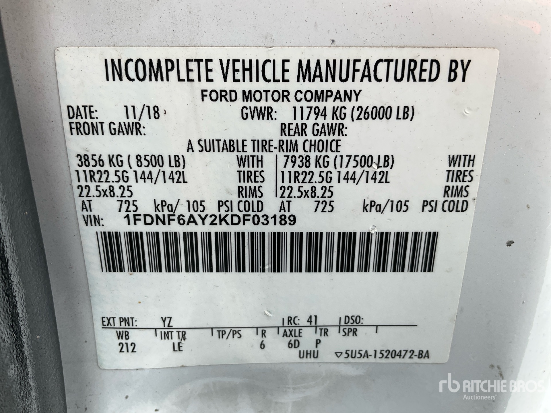 General Appearance with Serial Number / VIN