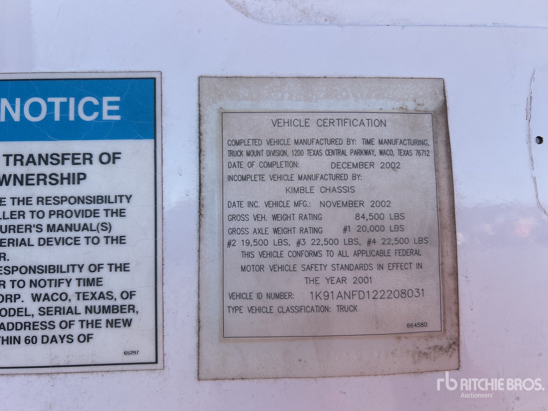 General Appearance with Serial Number / VIN