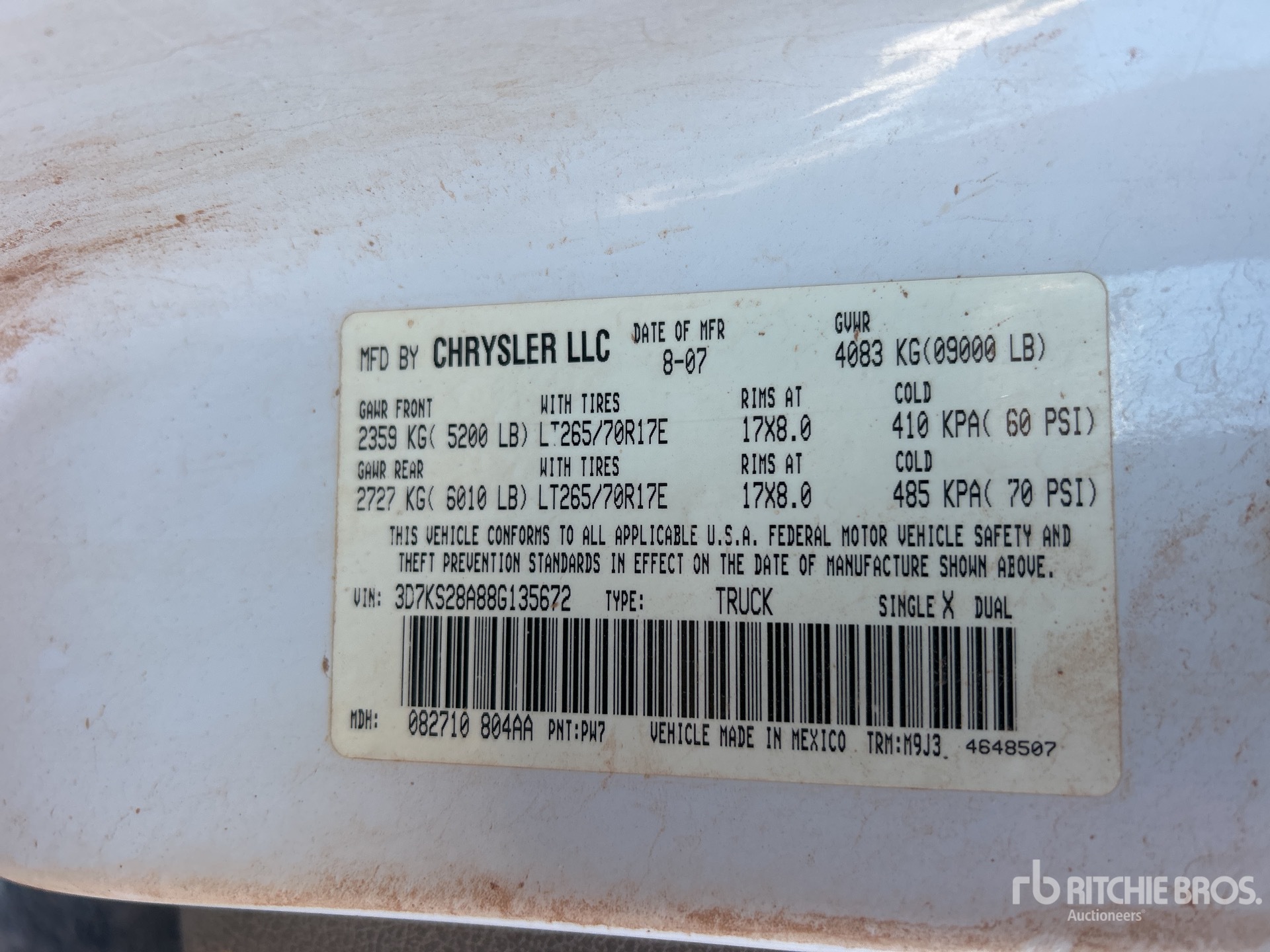 General Appearance with Serial Number / VIN