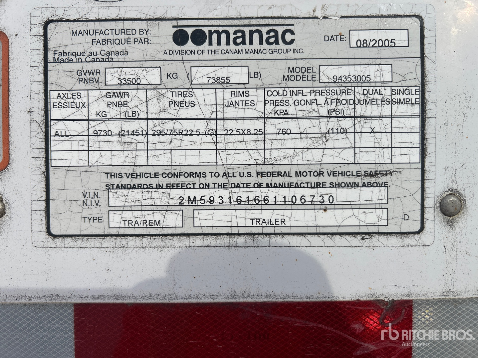 General Appearance with Serial Number / VIN