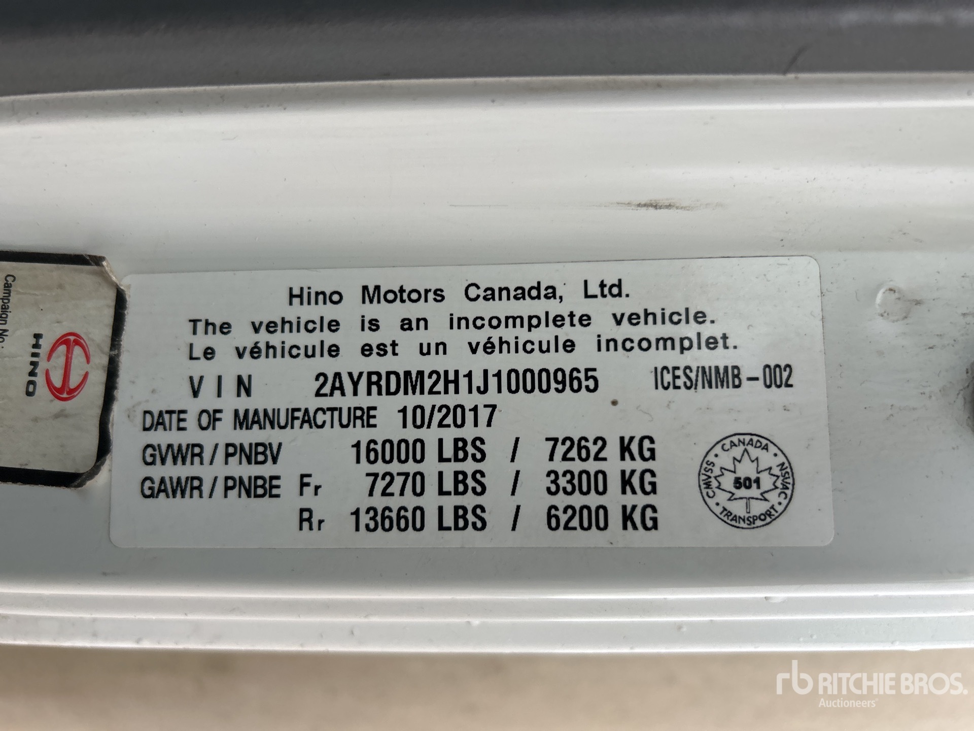 General Appearance with Serial Number / VIN