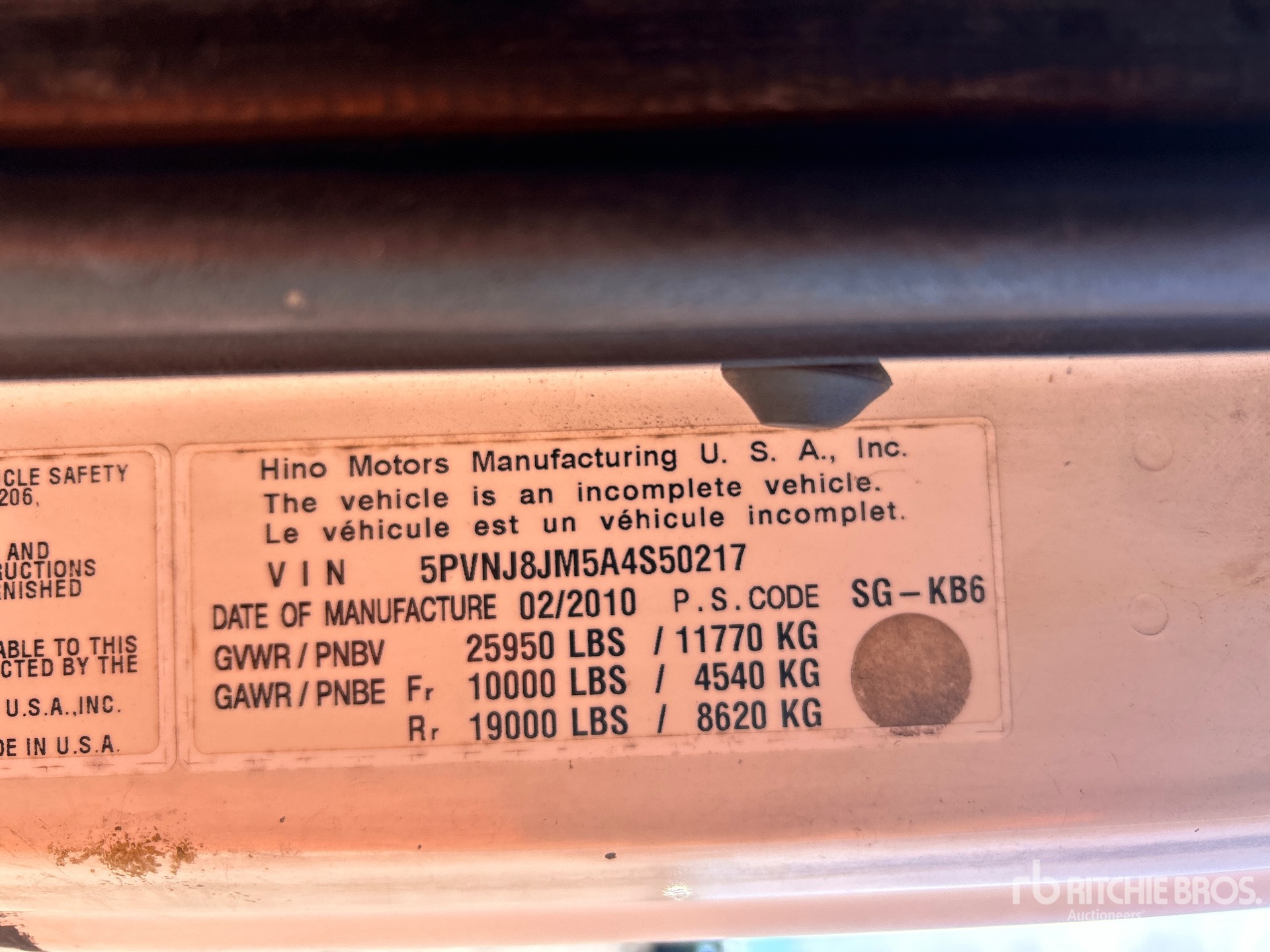 General Appearance with Serial Number / VIN