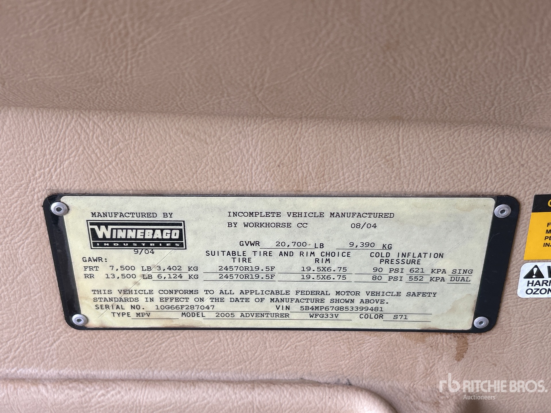 General Appearance with Serial Number / VIN