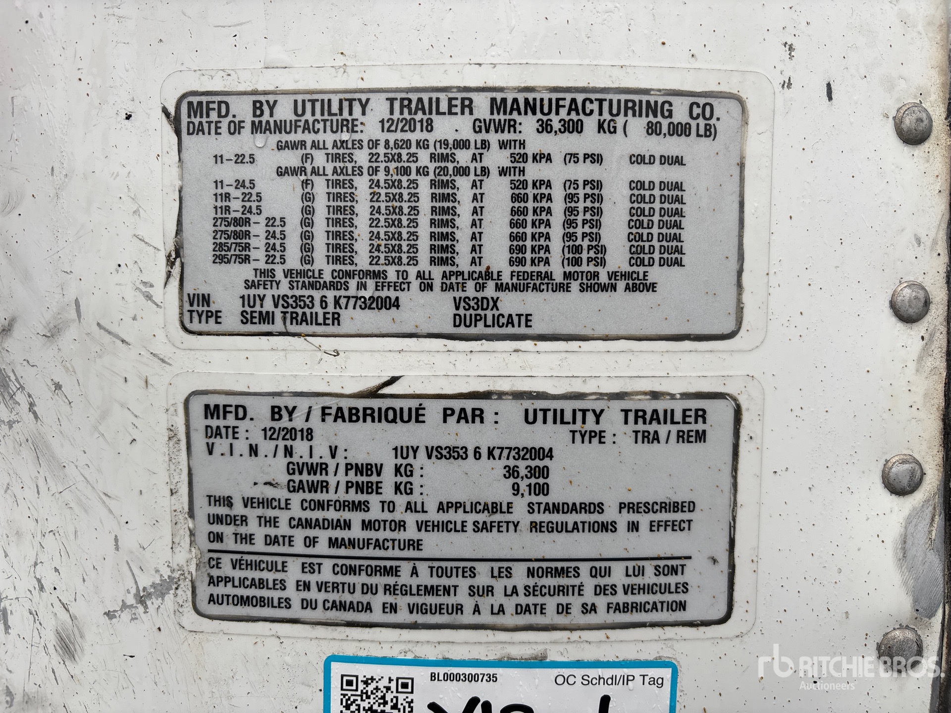 General Appearance with Serial Number / VIN