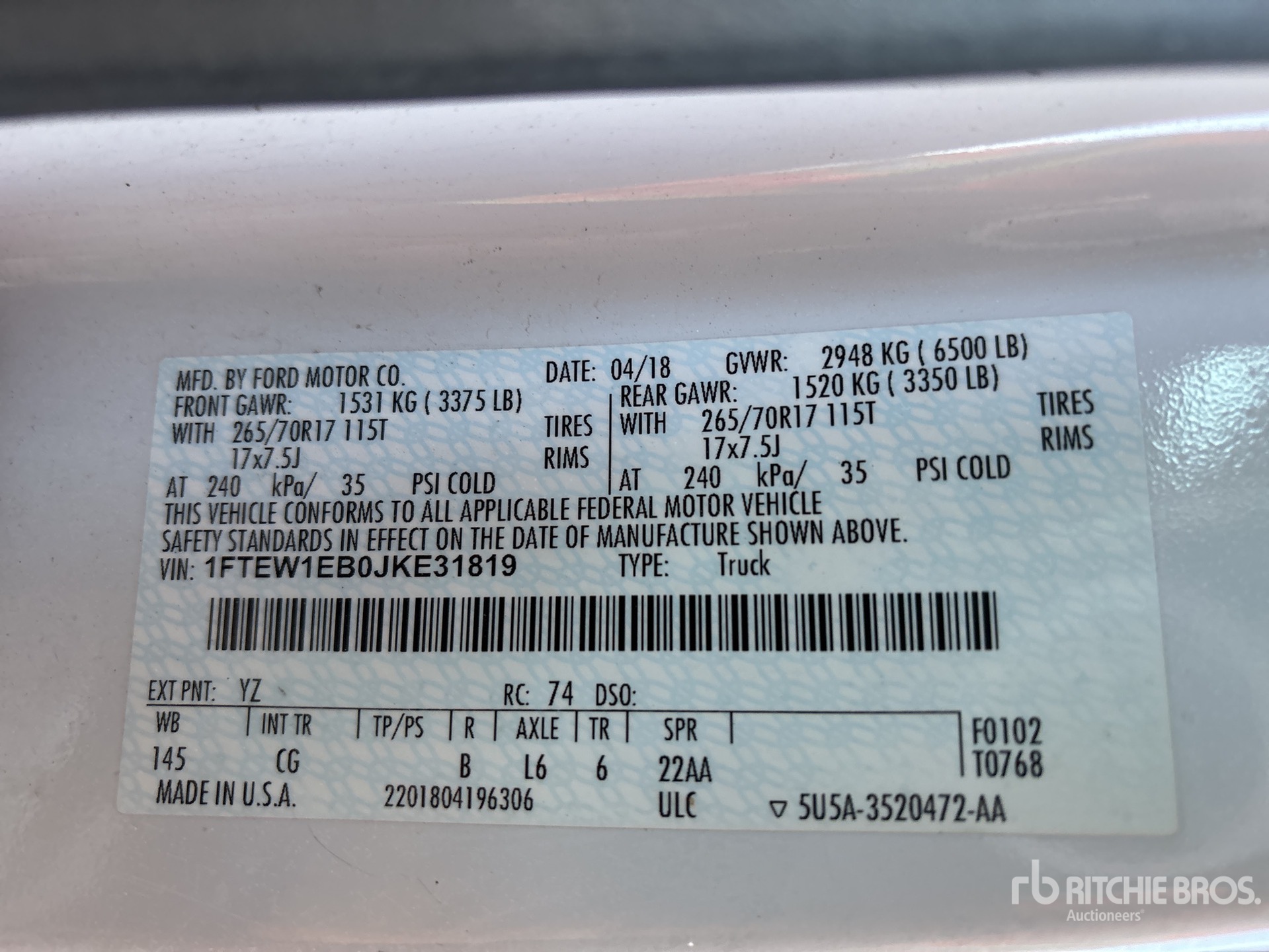 General Appearance with Serial Number / VIN