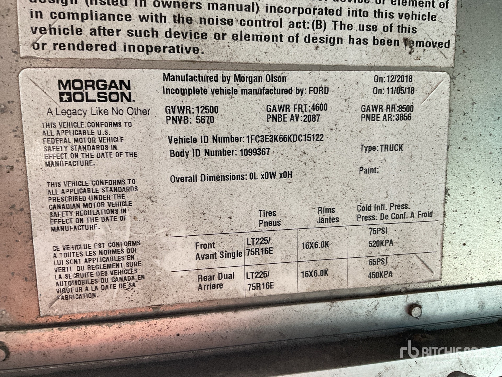 General Appearance with Serial Number / VIN