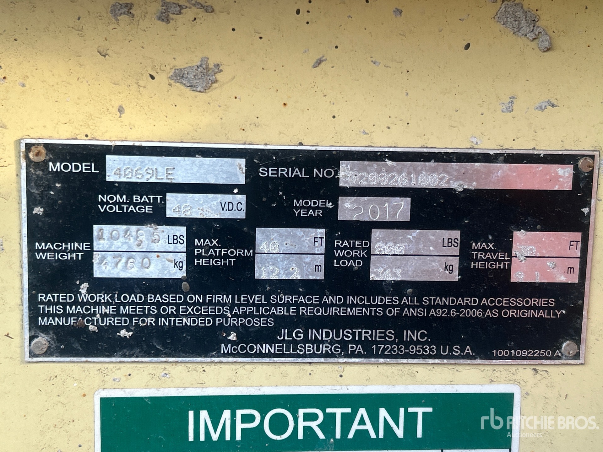 General Appearance with Serial Number / VIN