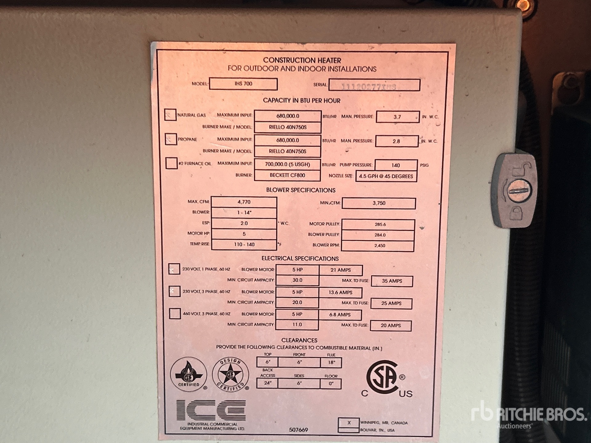 General Appearance with Serial Number / VIN