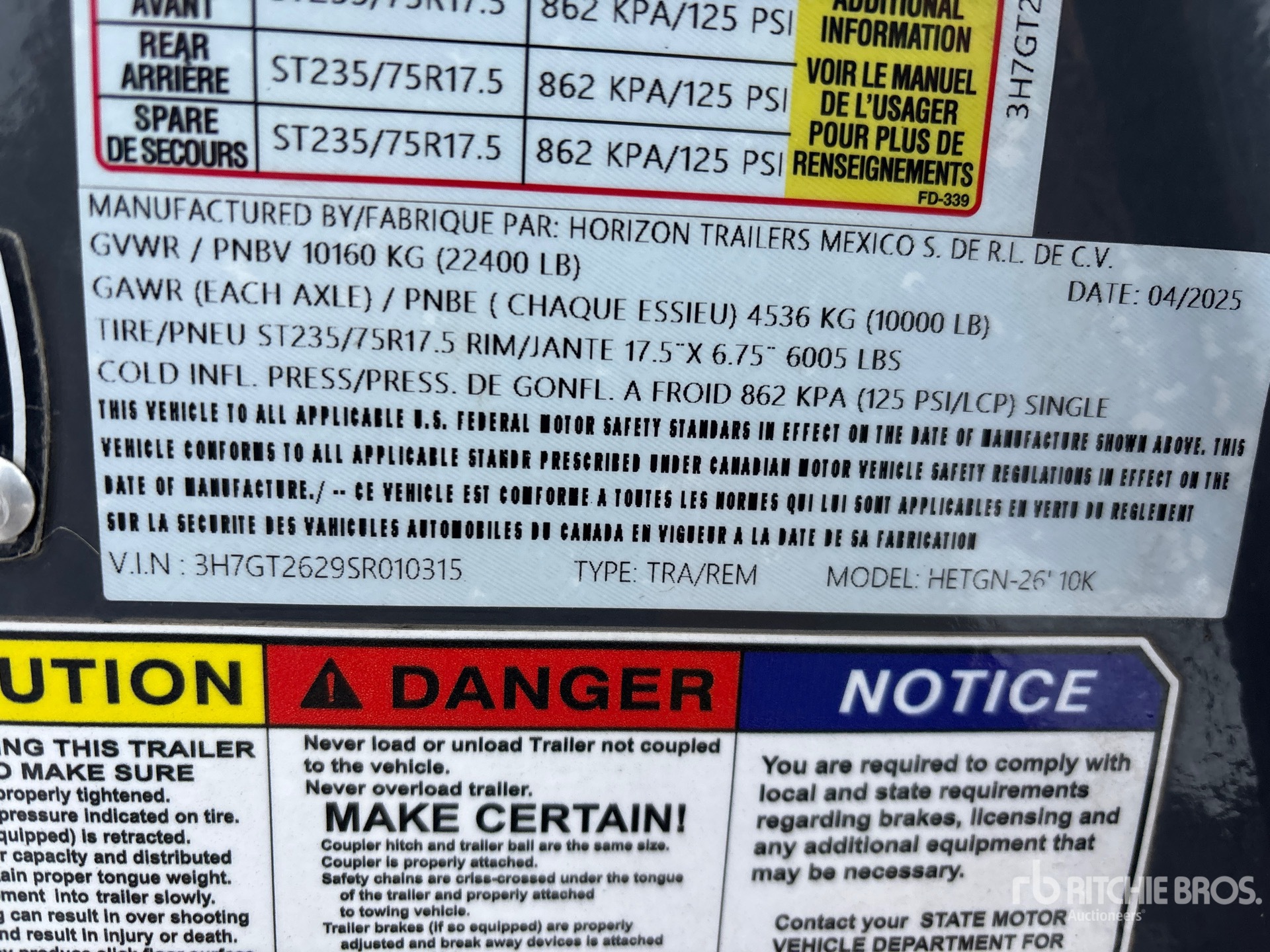 General Appearance with Serial Number / VIN