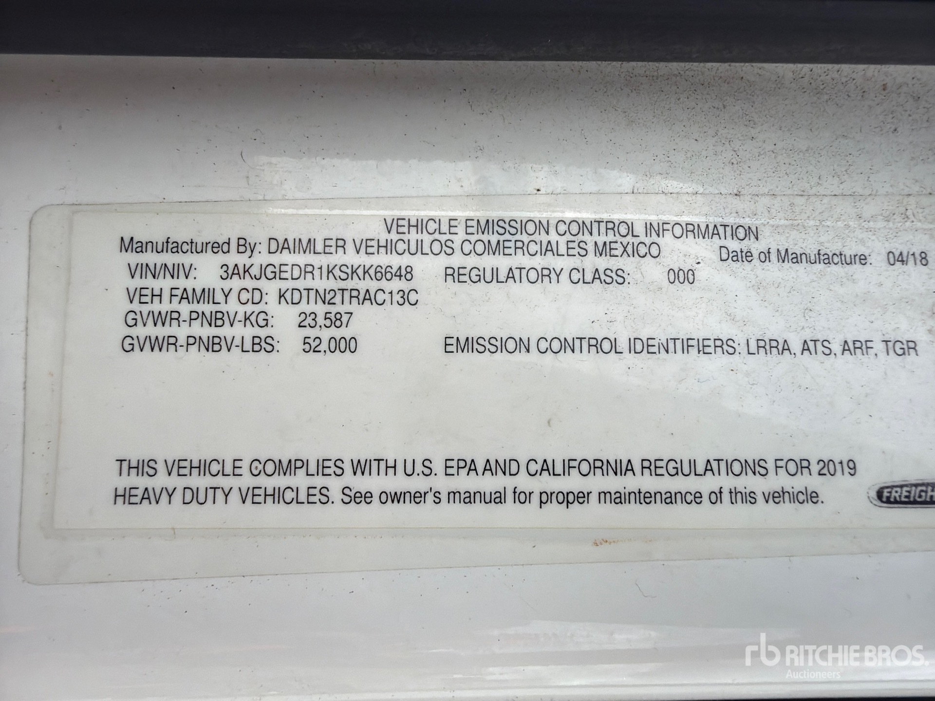 General Appearance with Serial Number / VIN