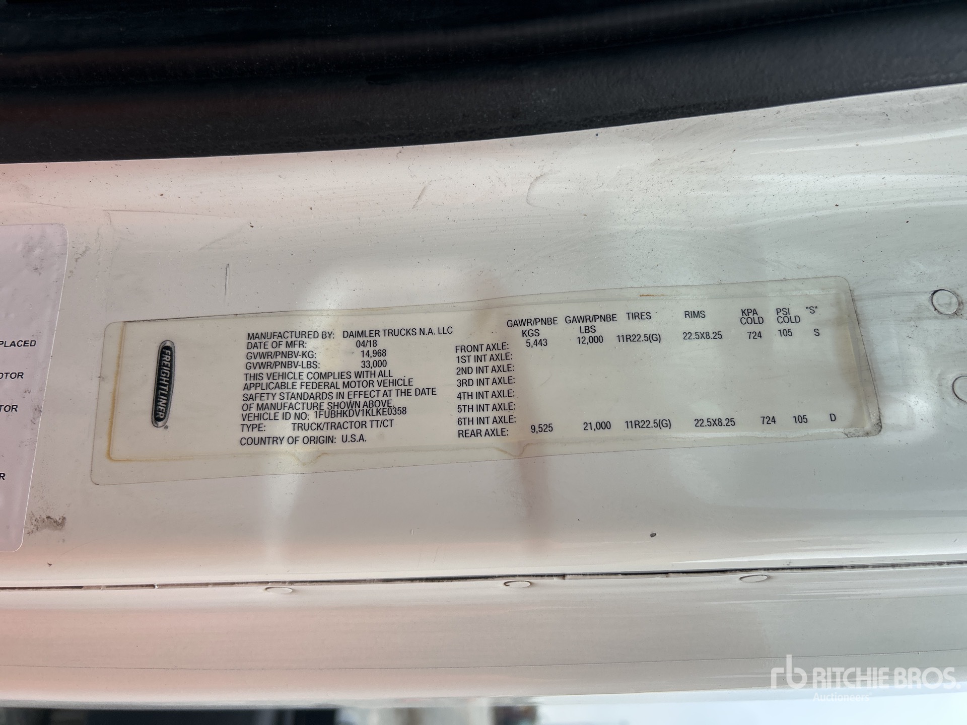 General Appearance with Serial Number / VIN