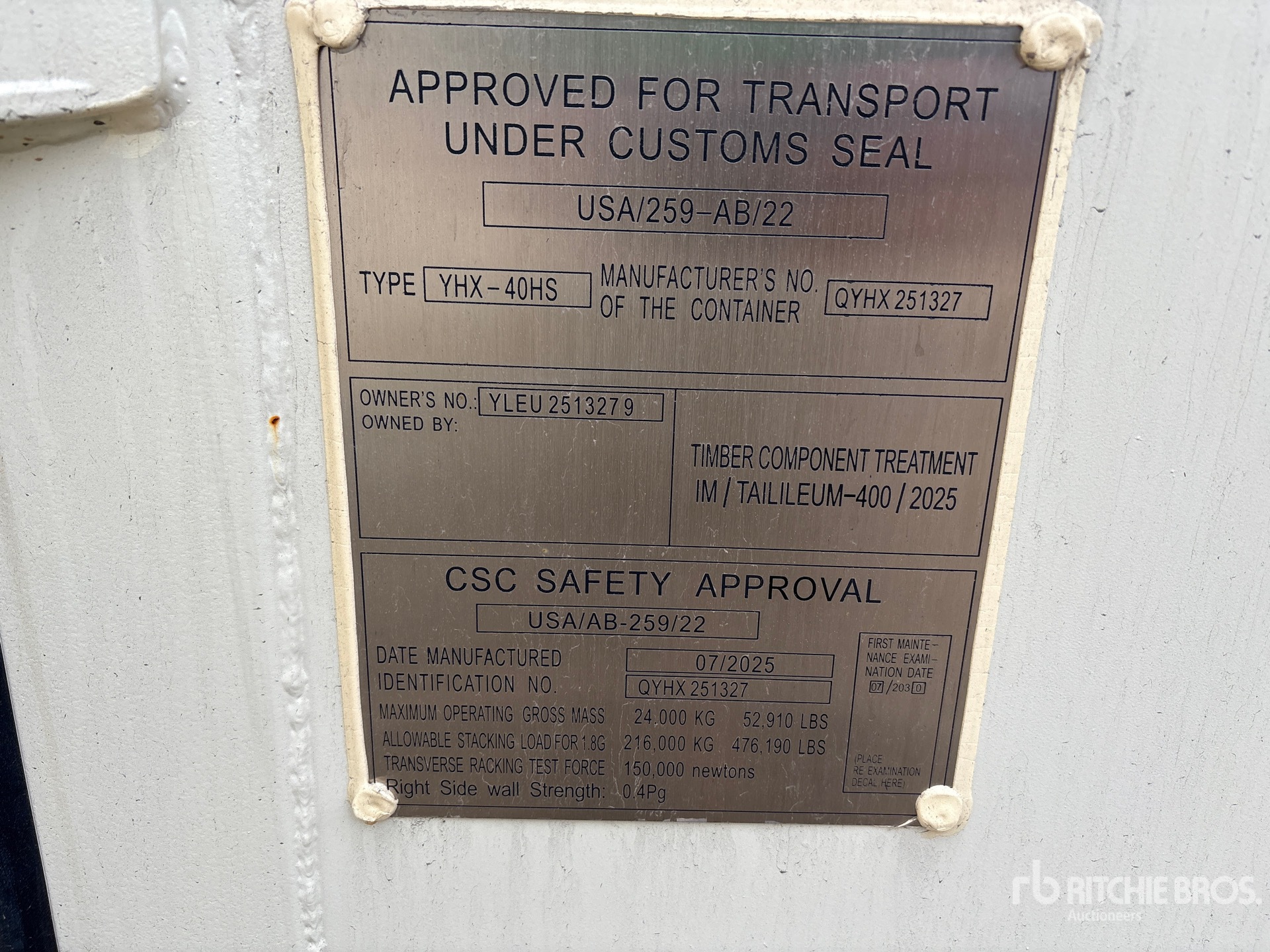 General Appearance with Serial Number / VIN