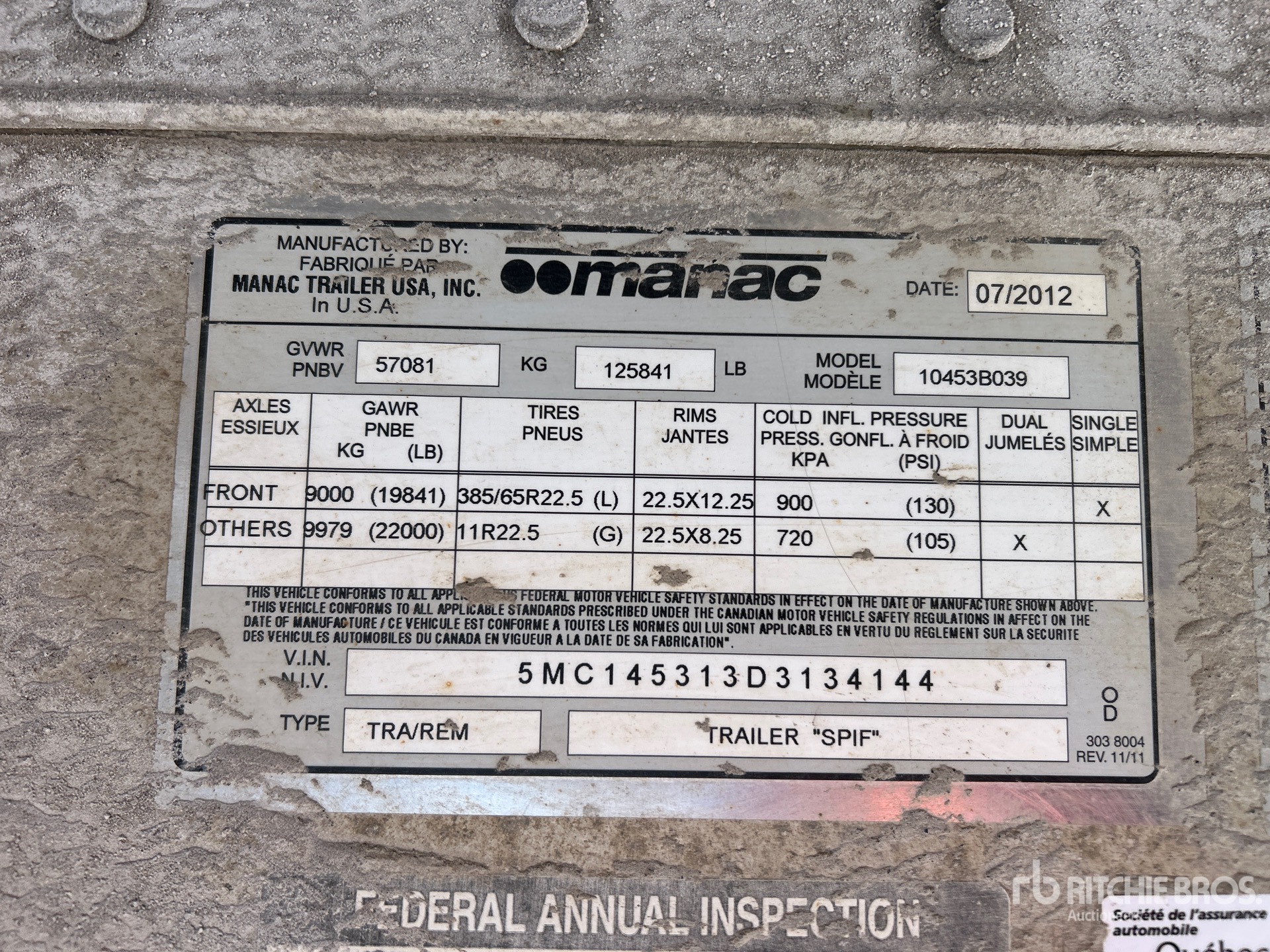 General Appearance with Serial Number / VIN