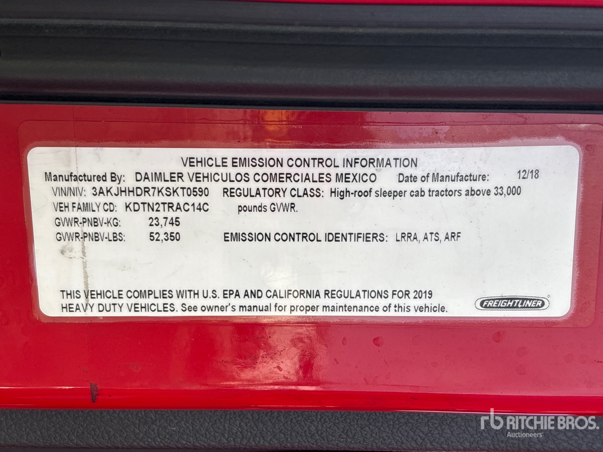 General Appearance with Serial Number / VIN