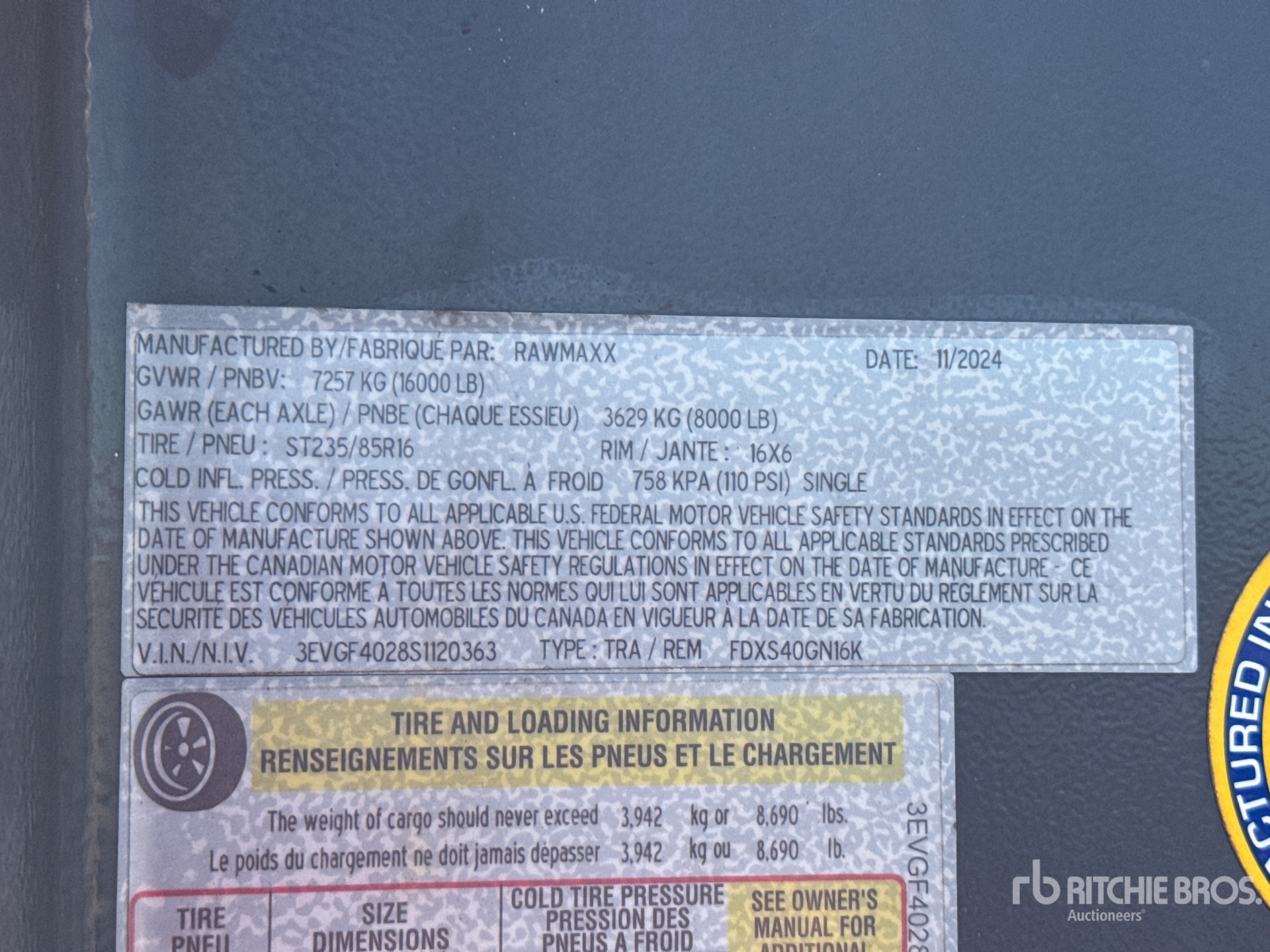 General Appearance with Serial Number / VIN