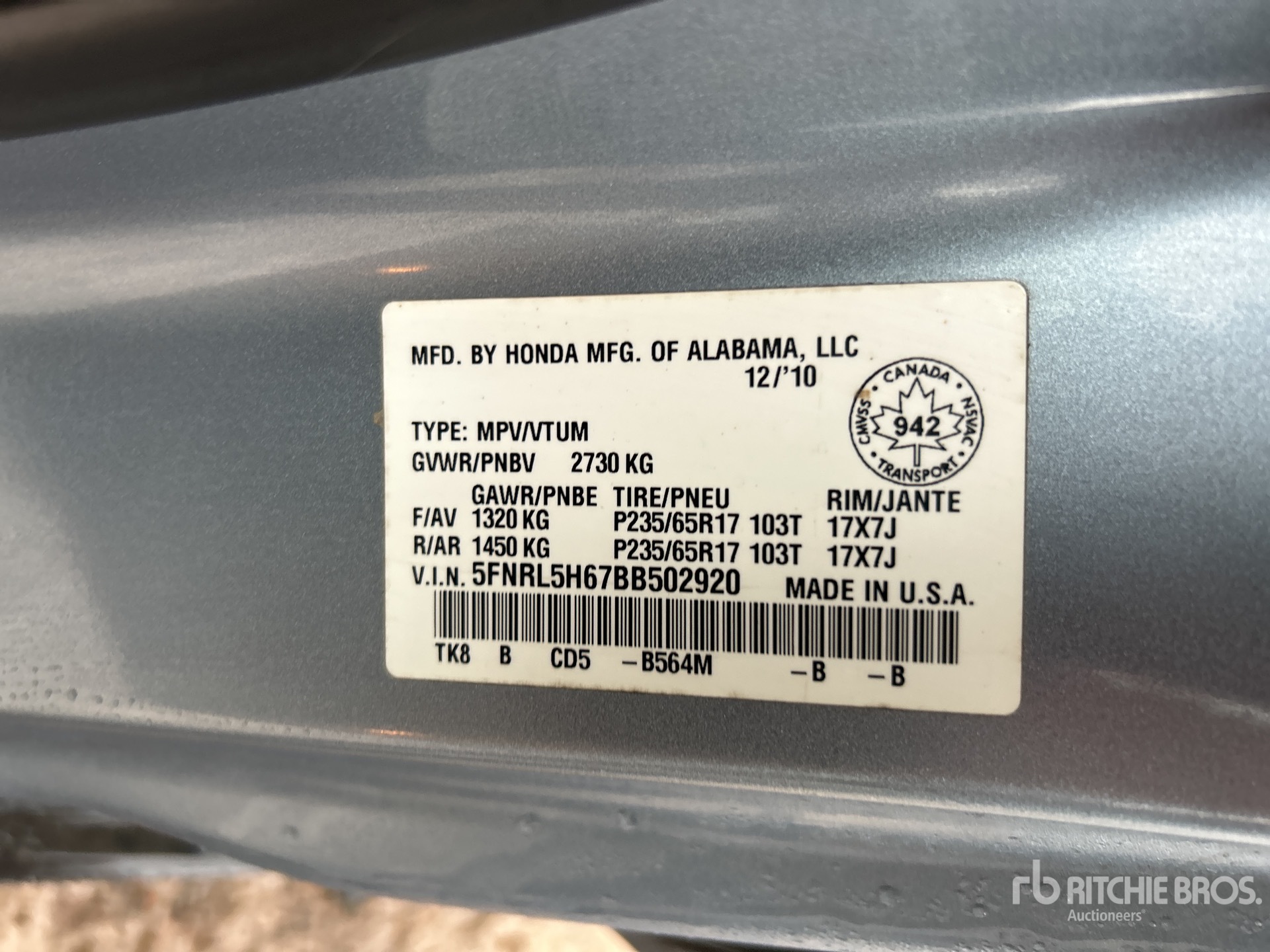 General Appearance with Serial Number / VIN