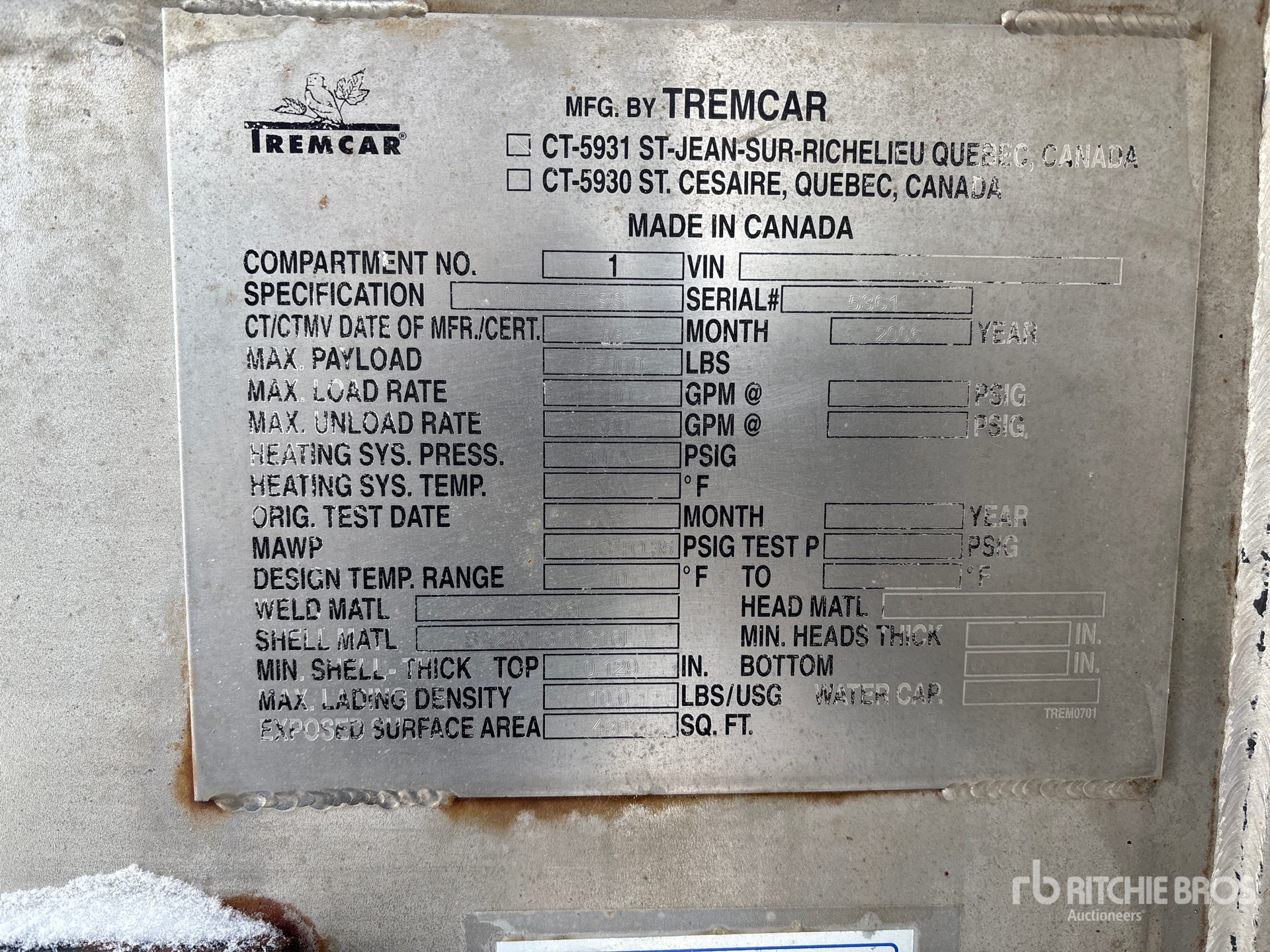 General Appearance with Serial Number / VIN