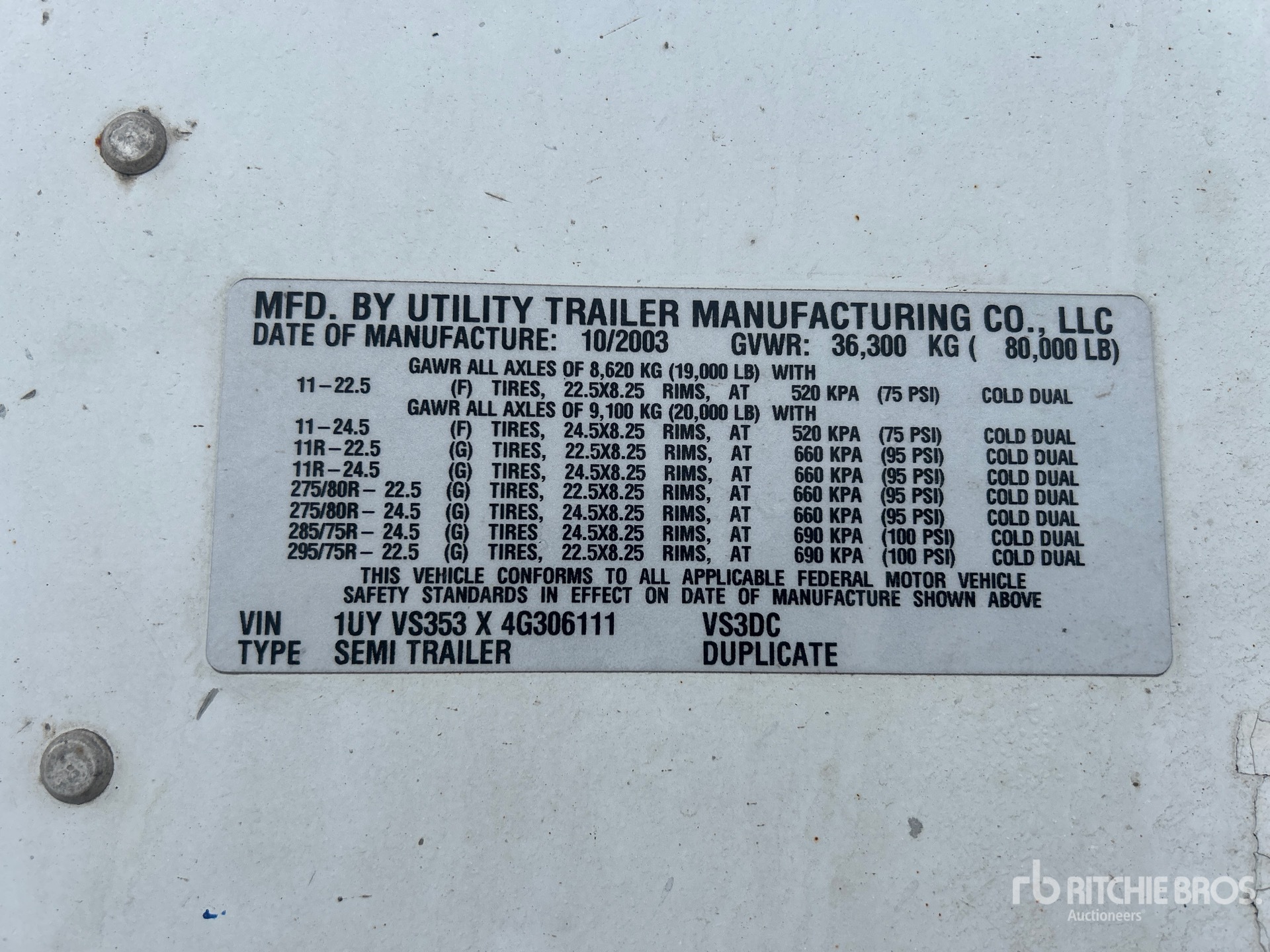 General Appearance with Serial Number / VIN