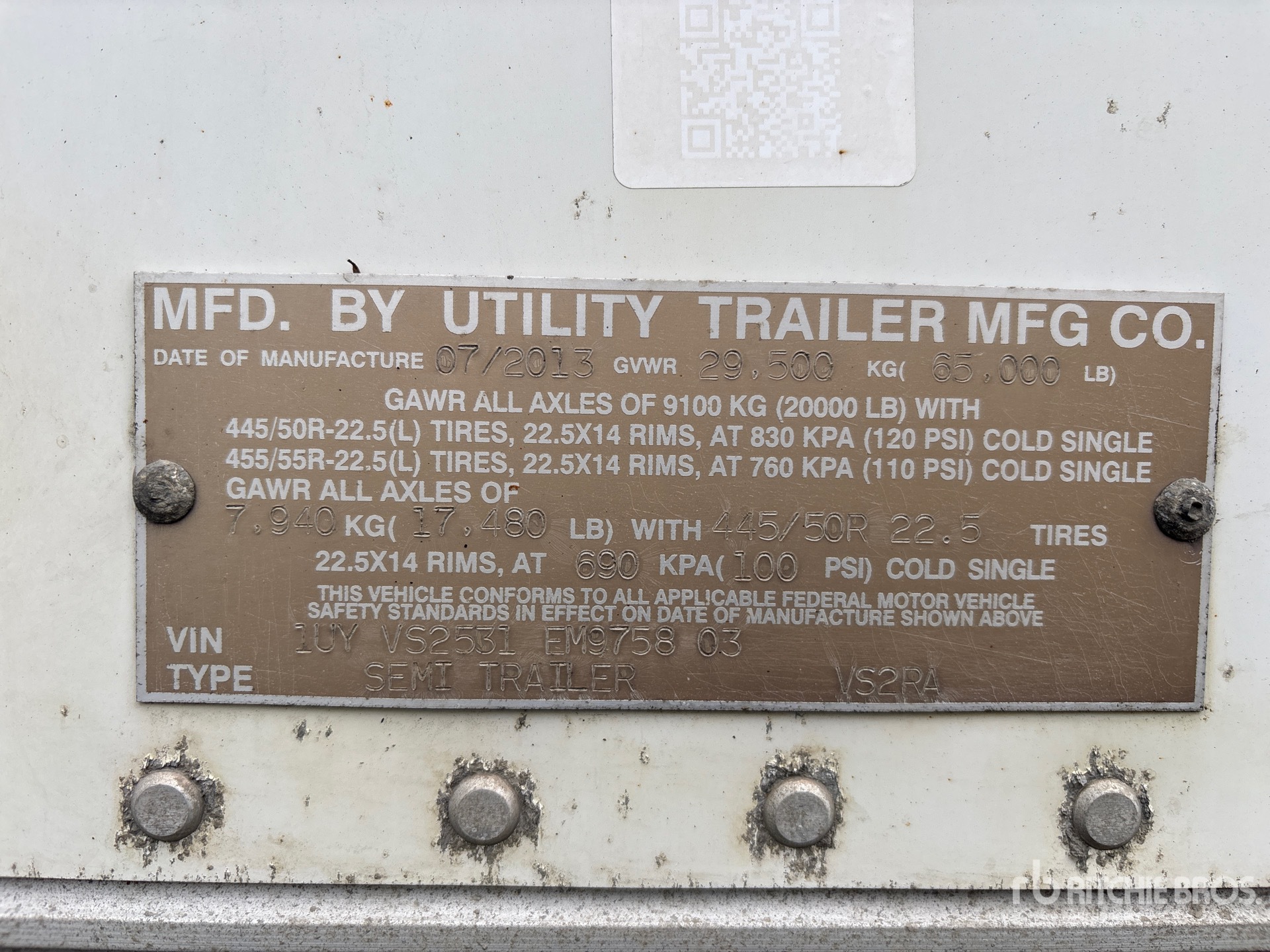 General Appearance with Serial Number / VIN