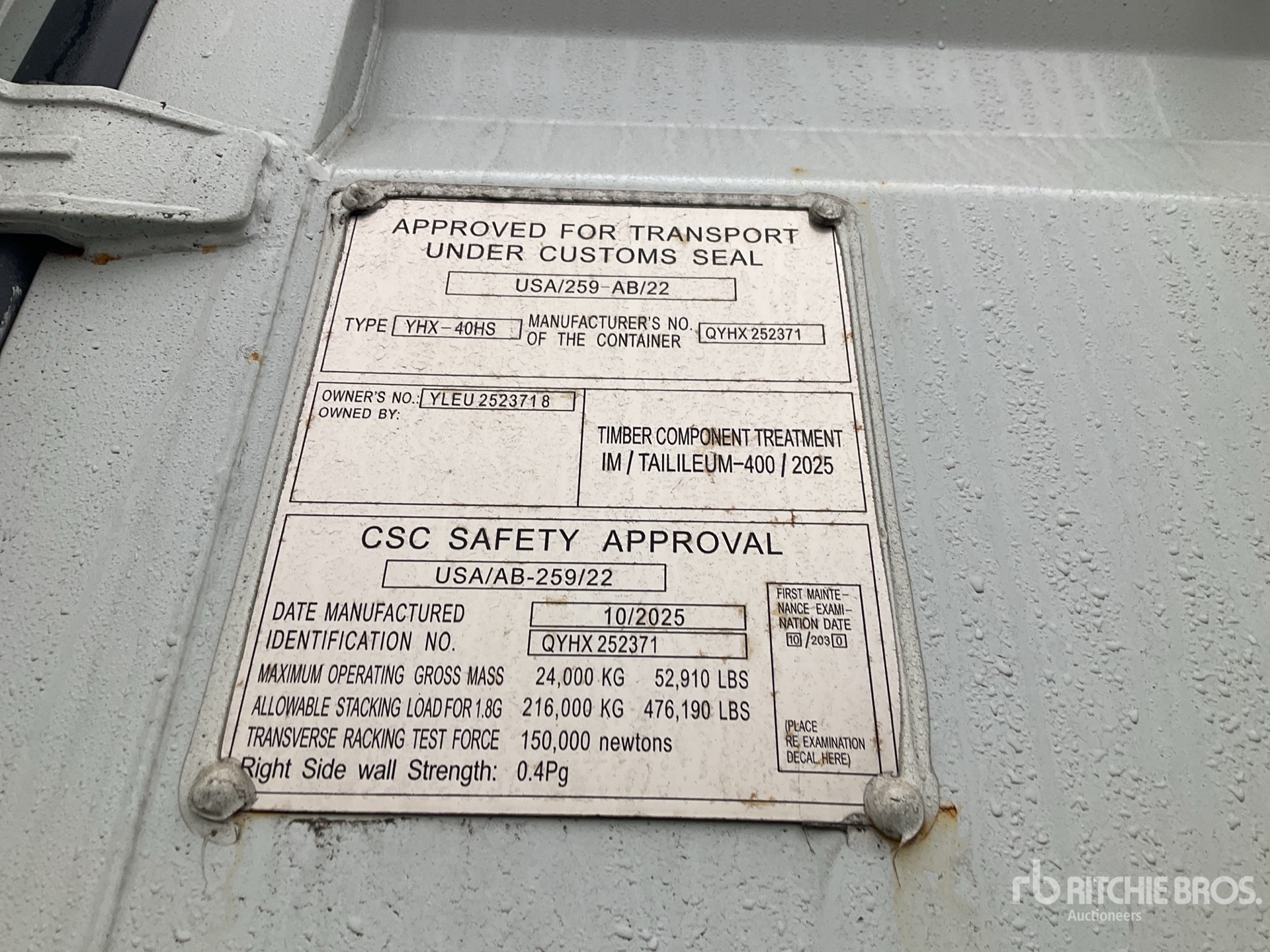 General Appearance with Serial Number / VIN