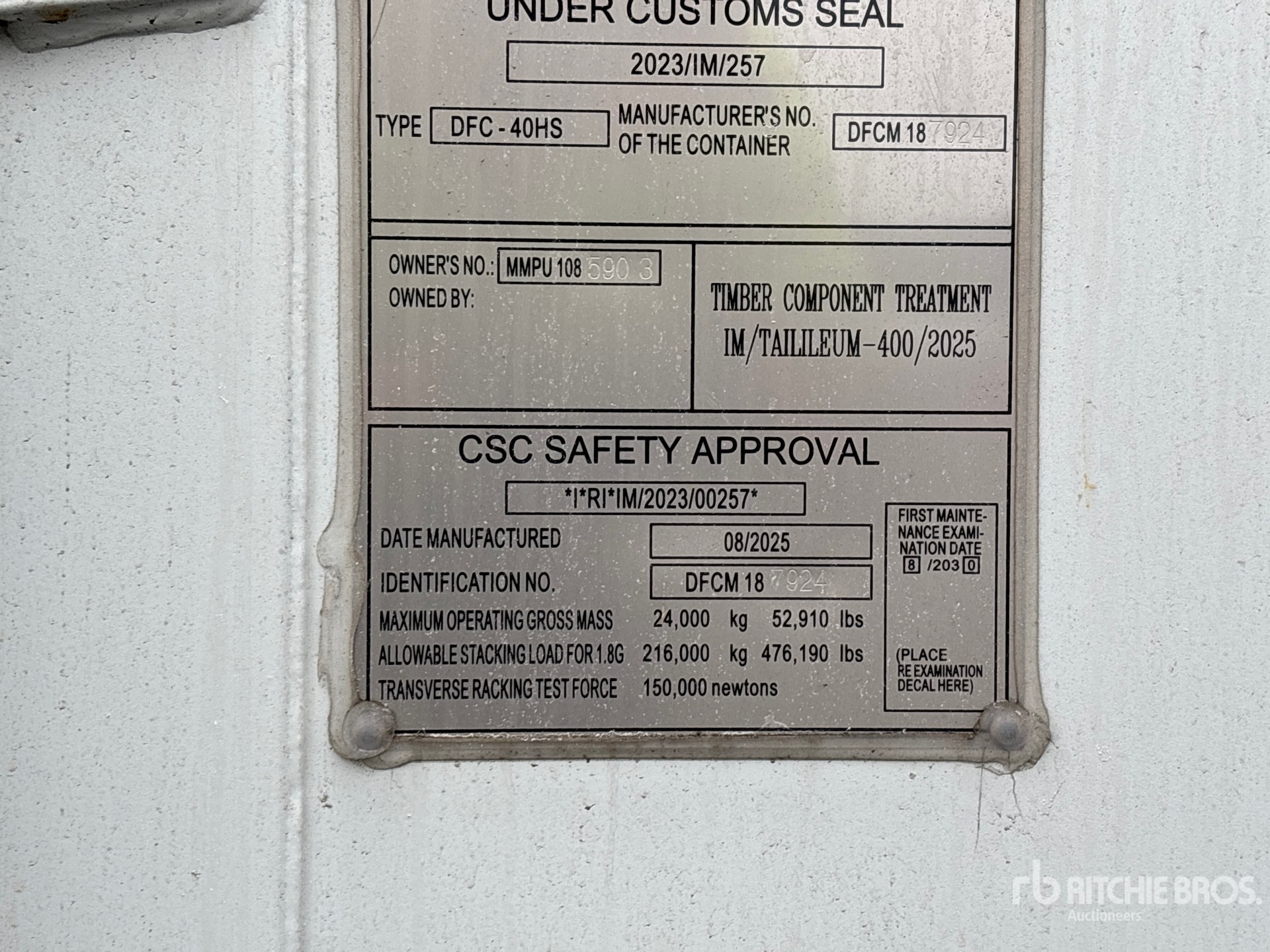 General Appearance with Serial Number / VIN