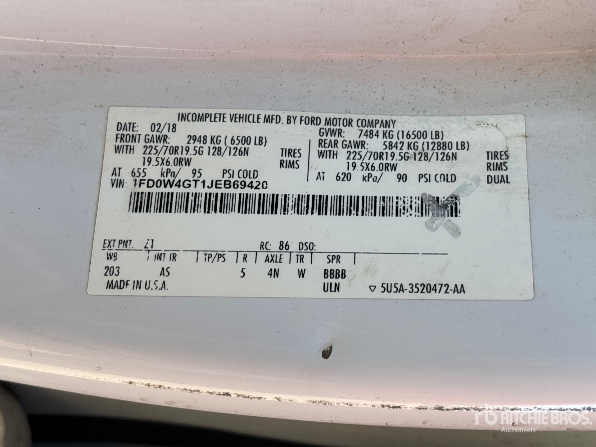 General Appearance with Serial Number / VIN