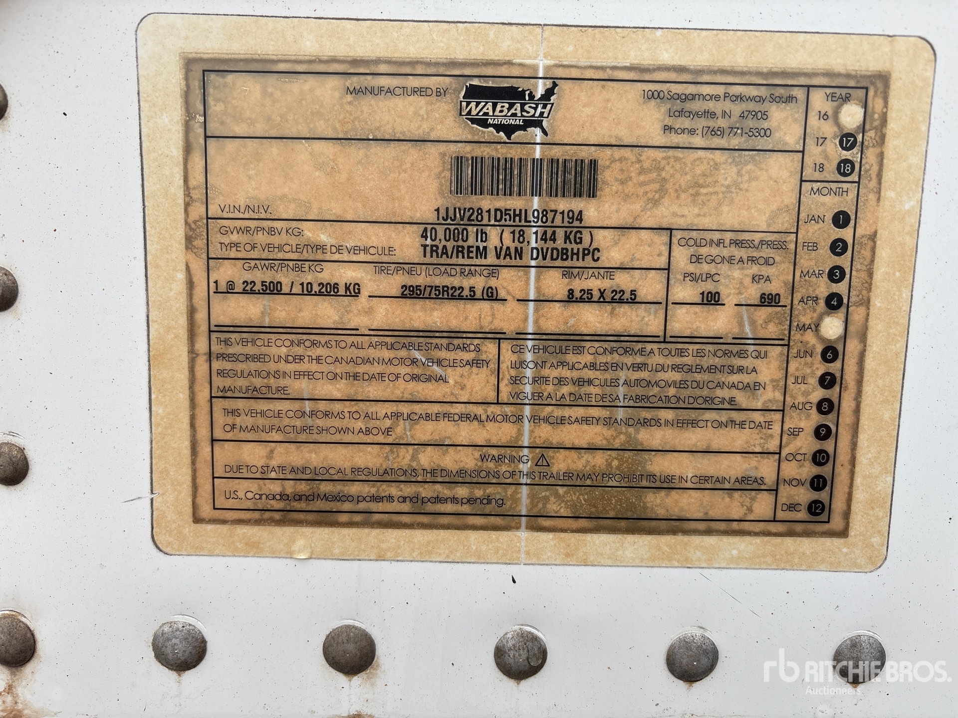 General Appearance with Serial Number / VIN